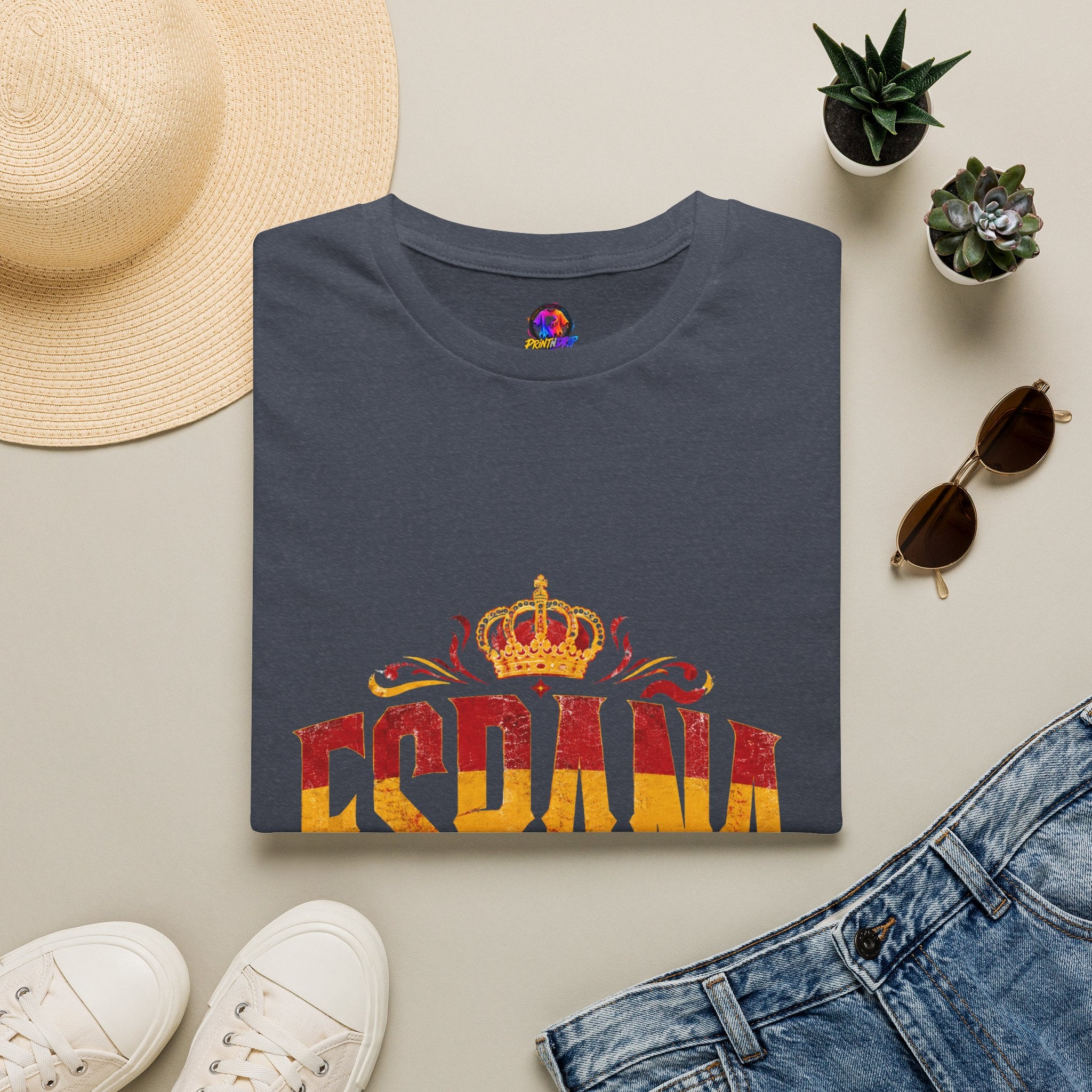 Spain Crown Graphic T-Shirt — Spanish Flag Vintage Crest Tee