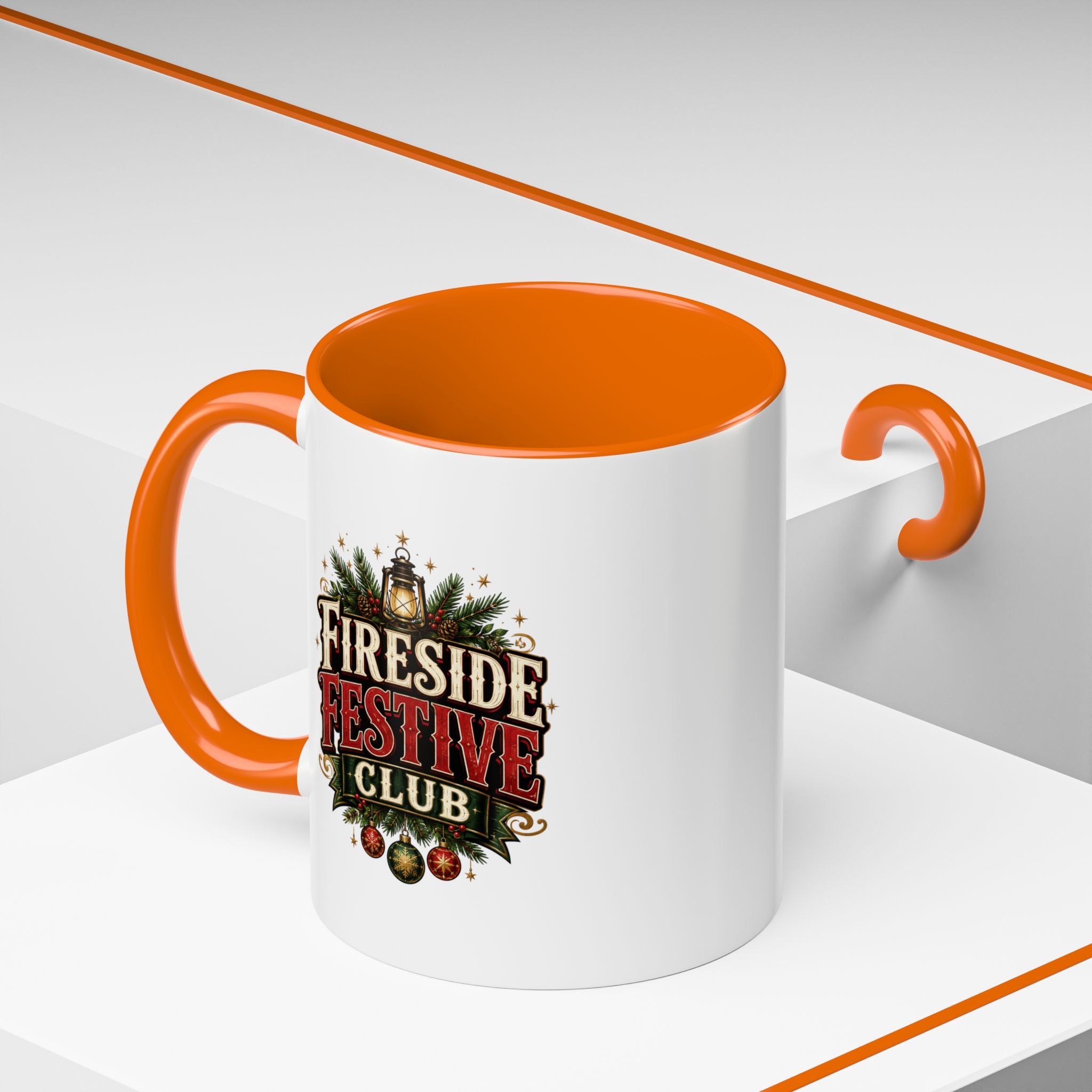 Fireside Festive Club Accent Coffee Mug — Holiday Christmas Hot Cocoa Gift