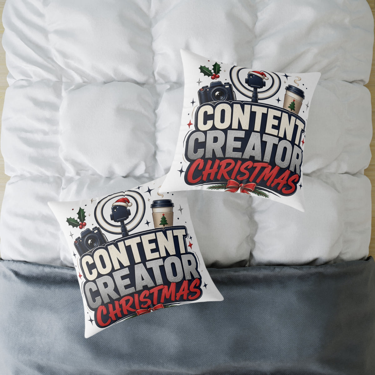Modern Day Christmas Content Creator Christmas Square Poly Canvas Pillow