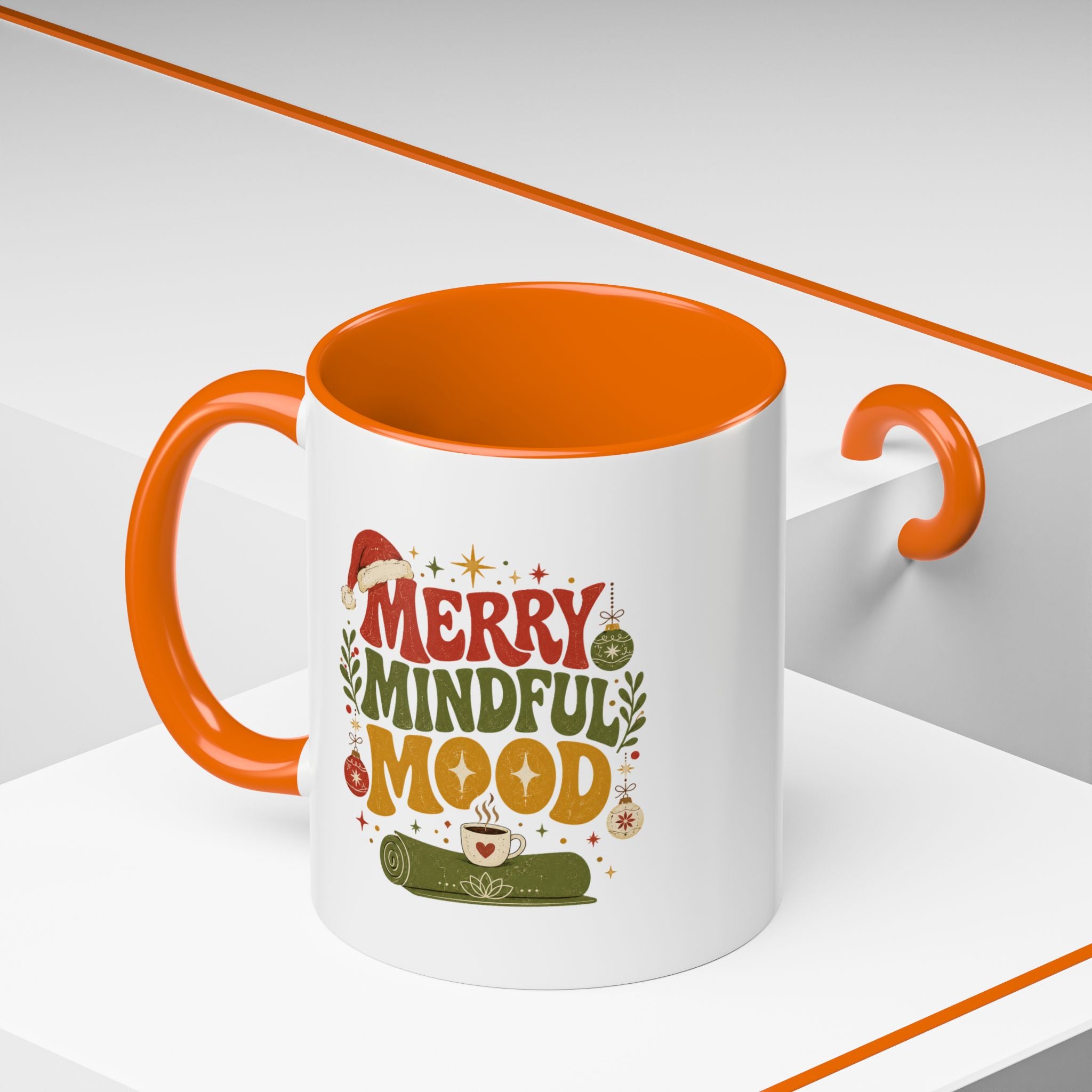 Modern Day Christmas Merry Mindful Mood Coffee Mug — Holiday Yoga & Relaxation Gift