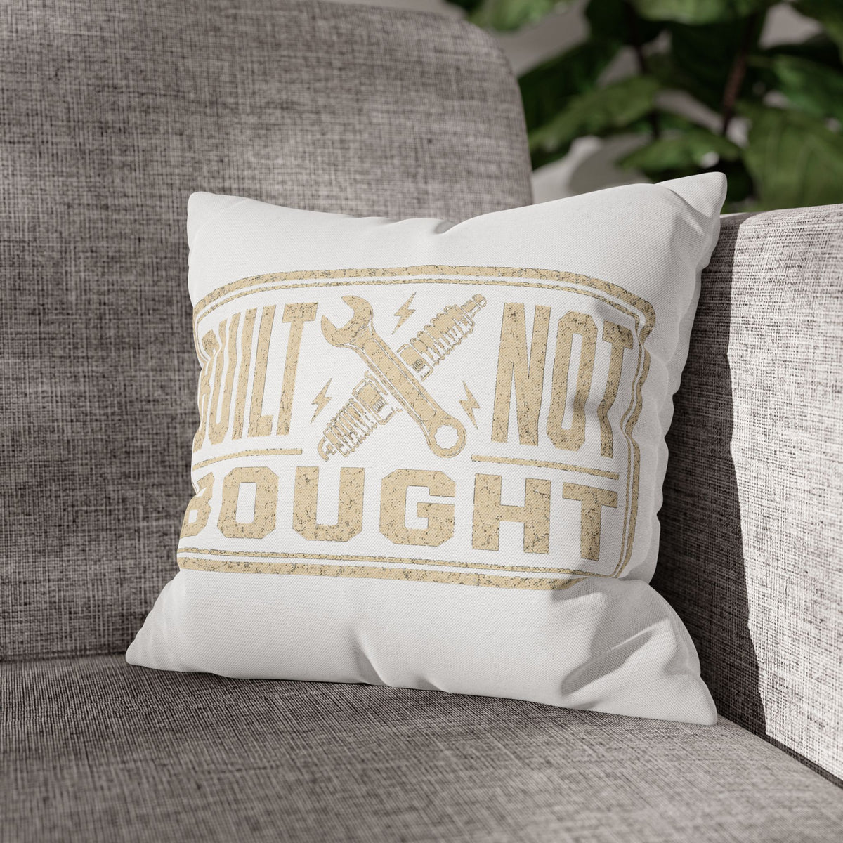Built Not Bought Pillowcase Milo Bailey Dog Dad Mom — Rustic Mechanic Accent Pillow