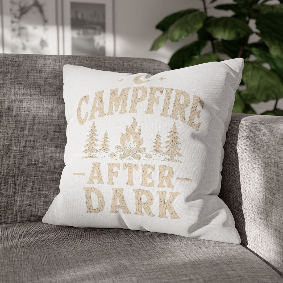 Campfire After Dark Decorative Pillowcase  Milo Bailey Dog Dad Mom— Rustic Camping Throw Pillow Cover