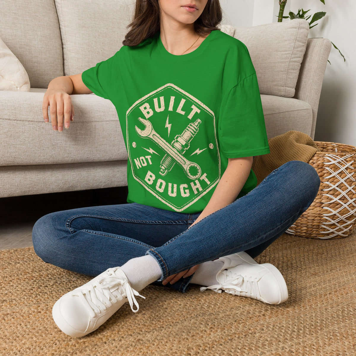 Built Not Bought T-Shirt — Vintage Mechanic Wrench & Spark Plug Tee