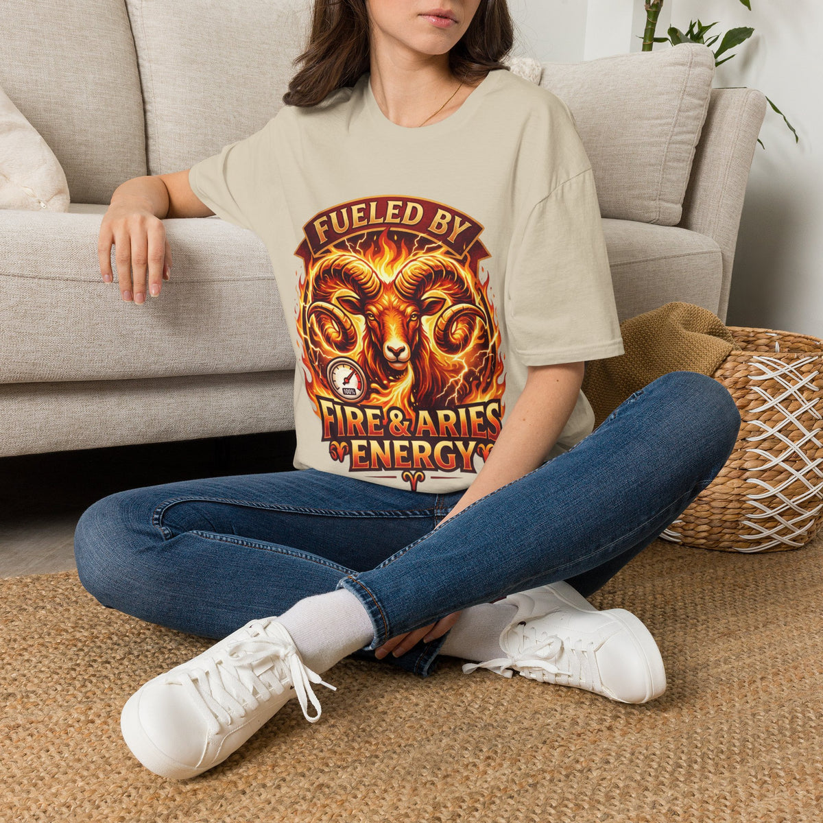 Aries Zodiac Fueled By Fire & Aries Energy T-Shirt — Zodiac Ram Graphic Tee