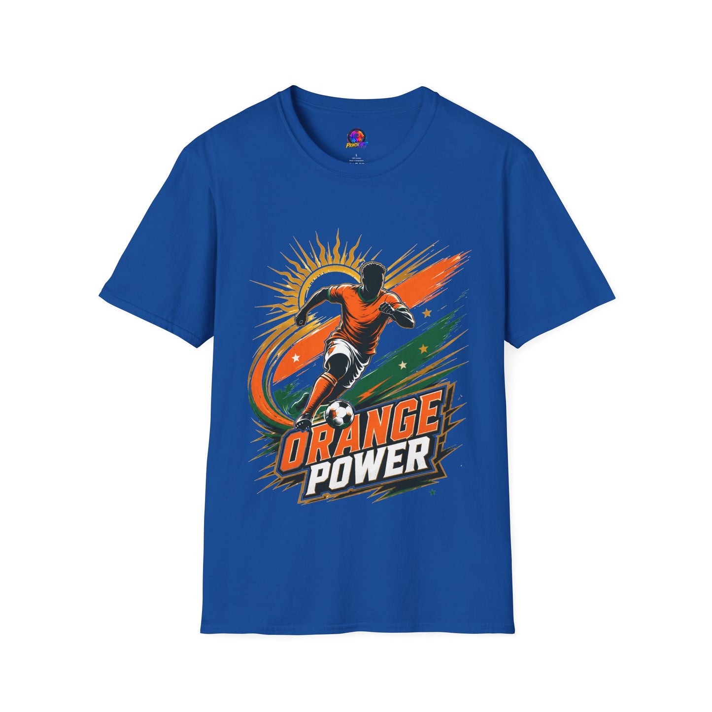 Côte d'Ivoire Orange Power Soccer T-Shirt — Dynamic Player Graphic Tee