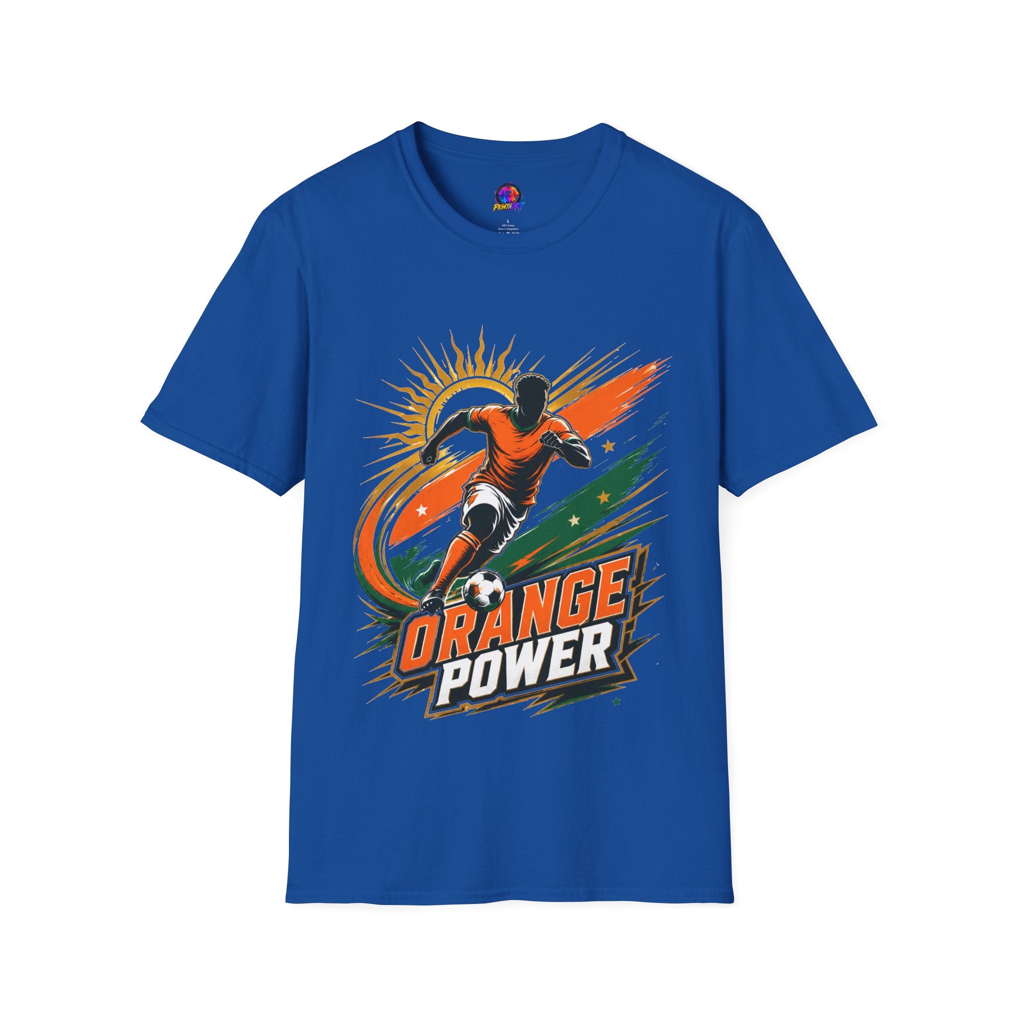 Côte d'Ivoire Orange Power Soccer T-Shirt — Dynamic Player Graphic Tee