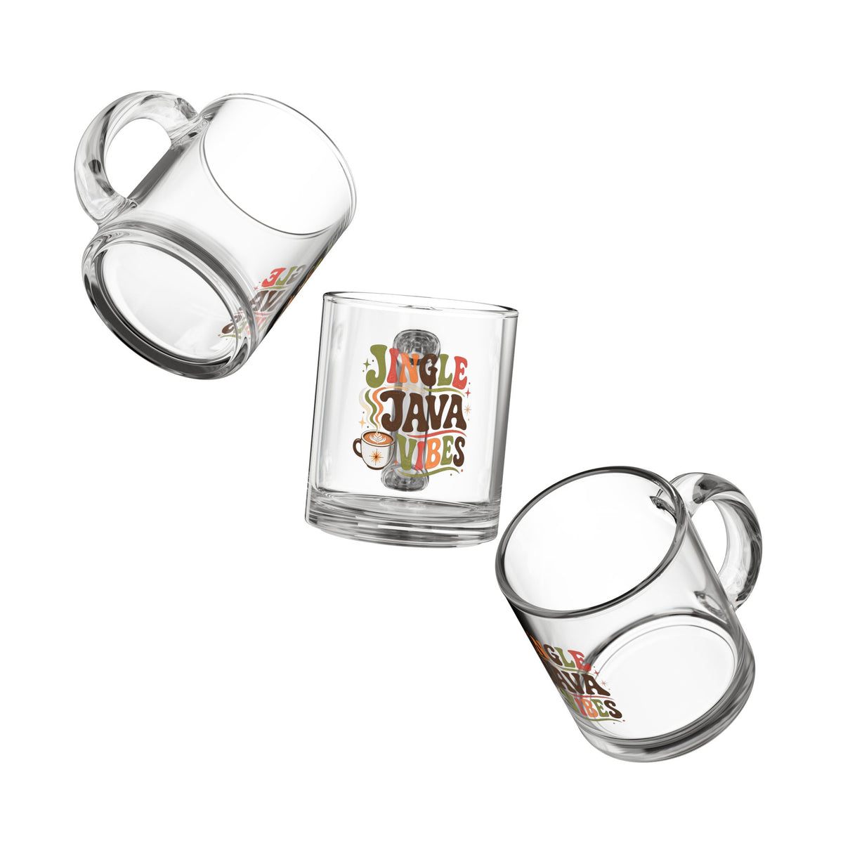 Christmas Glass Mug Jingle Java Vibes Glass Mug — 10oz Holiday Coffee Cup