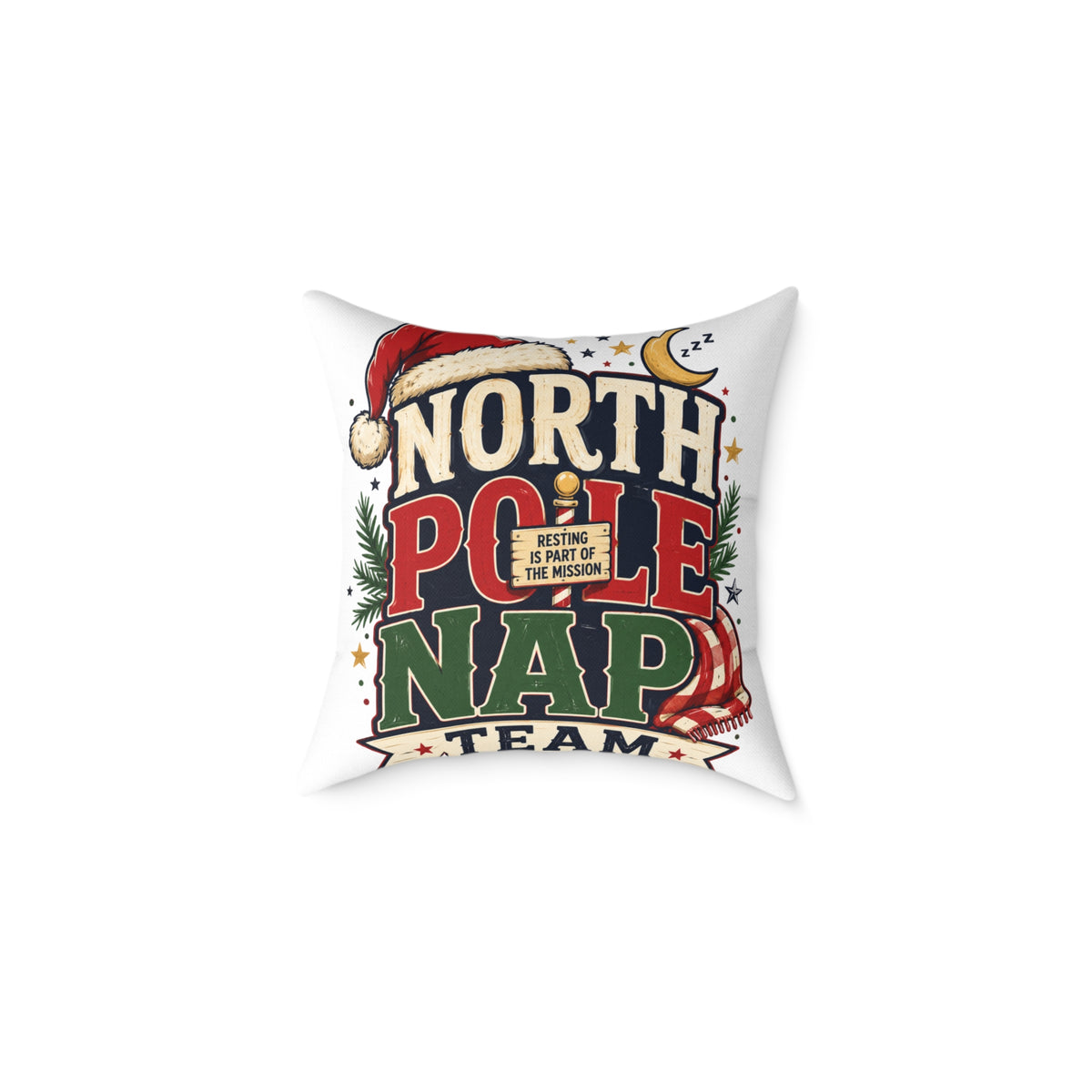 Christmas North Pole Nap Team Throw Pillow — Funny Christmas Holiday Decorative Cushion