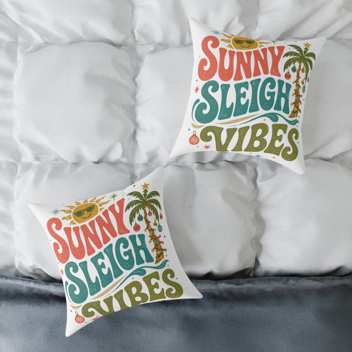 Modern Day Christmas Sunny Sleigh Vibes Decorative Pillow