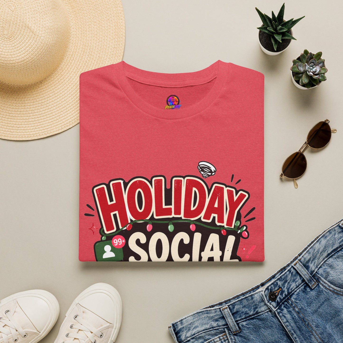 Holiday Social "Battery Low" T‑Shirt — Funny Festive Party Tee for Introverts & Holiday Gatherings