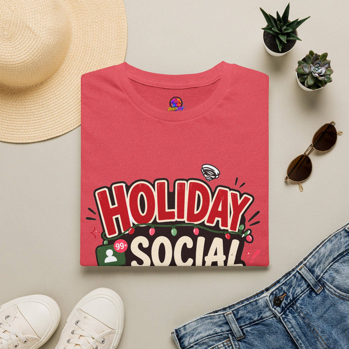 Holiday Social "Battery Low" T‑Shirt — Funny Festive Party Tee for Introverts & Holiday Gatherings