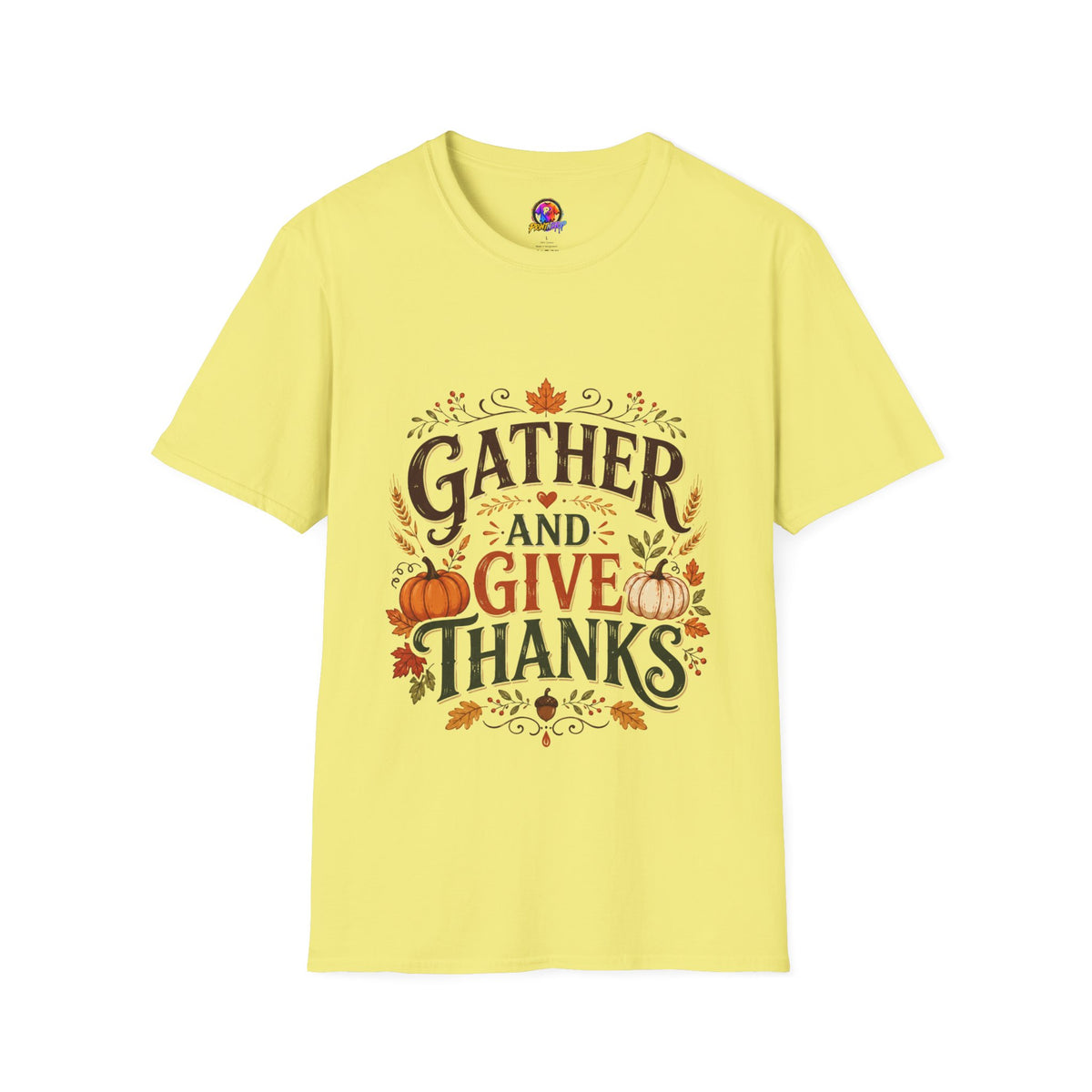 Thanksgiving T-Shirt Gather and Give Thanks T-Shirt — Thanksgiving Fall Holiday Tee