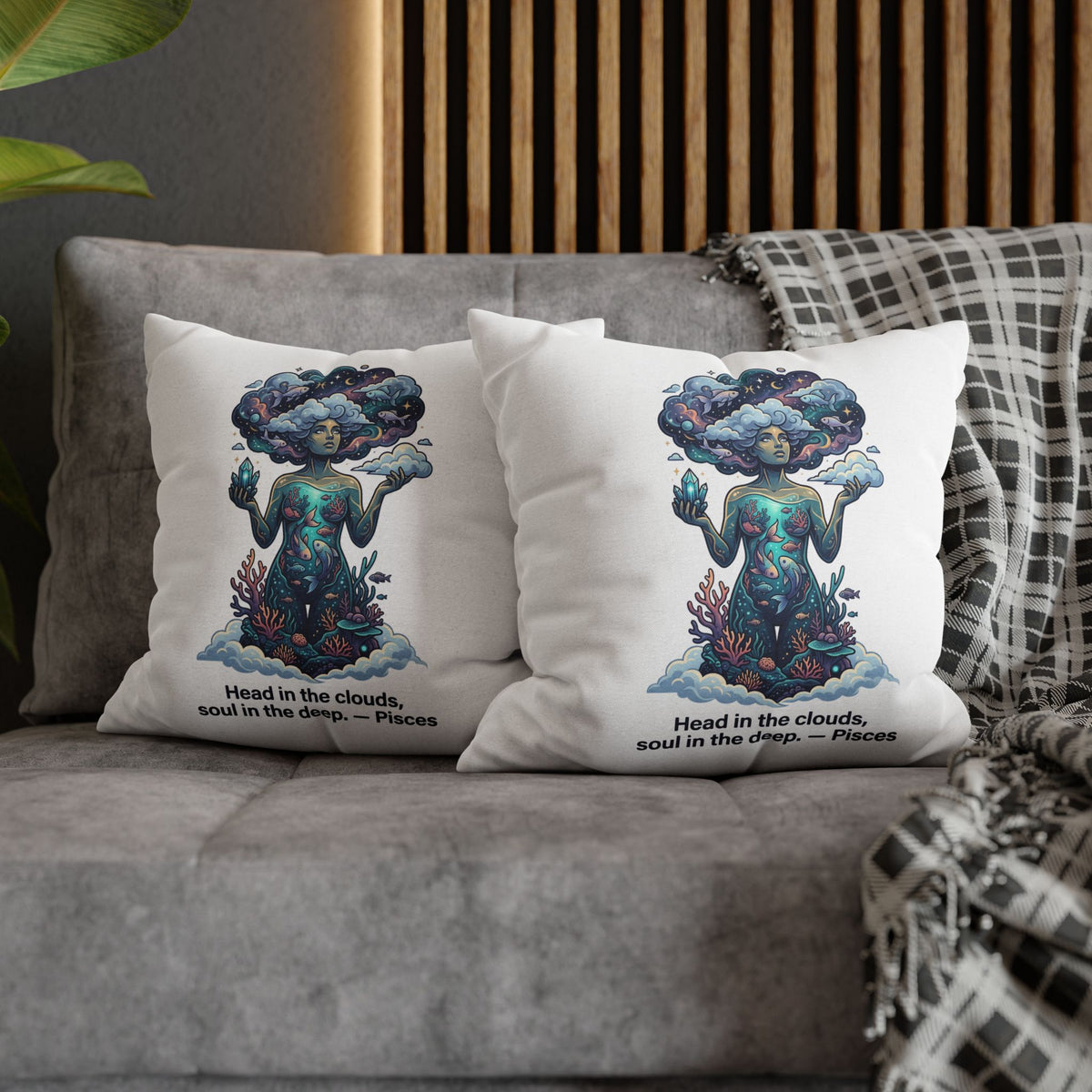 Pisces Zodiac Pillowcase – "Head in the clouds, soul in the deep" Decorative Throw Pillow