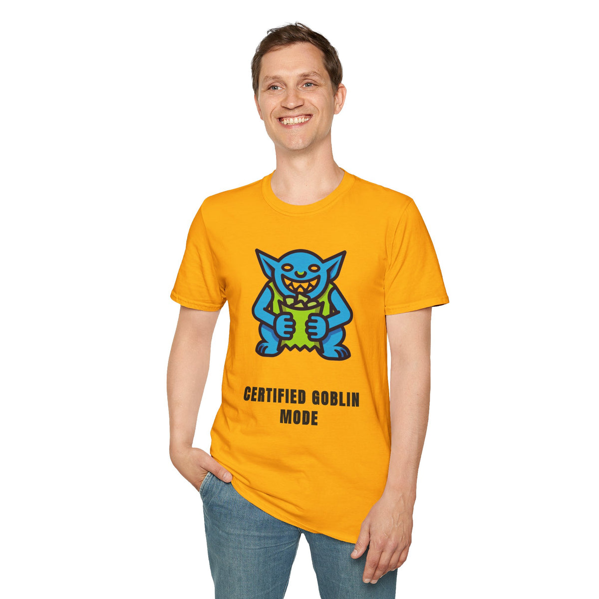 Gritty Goblin Graphic Tee - Cute Blue Goblin "Destined Goblin Mode" T-Shirt - Trending Now - September 2026