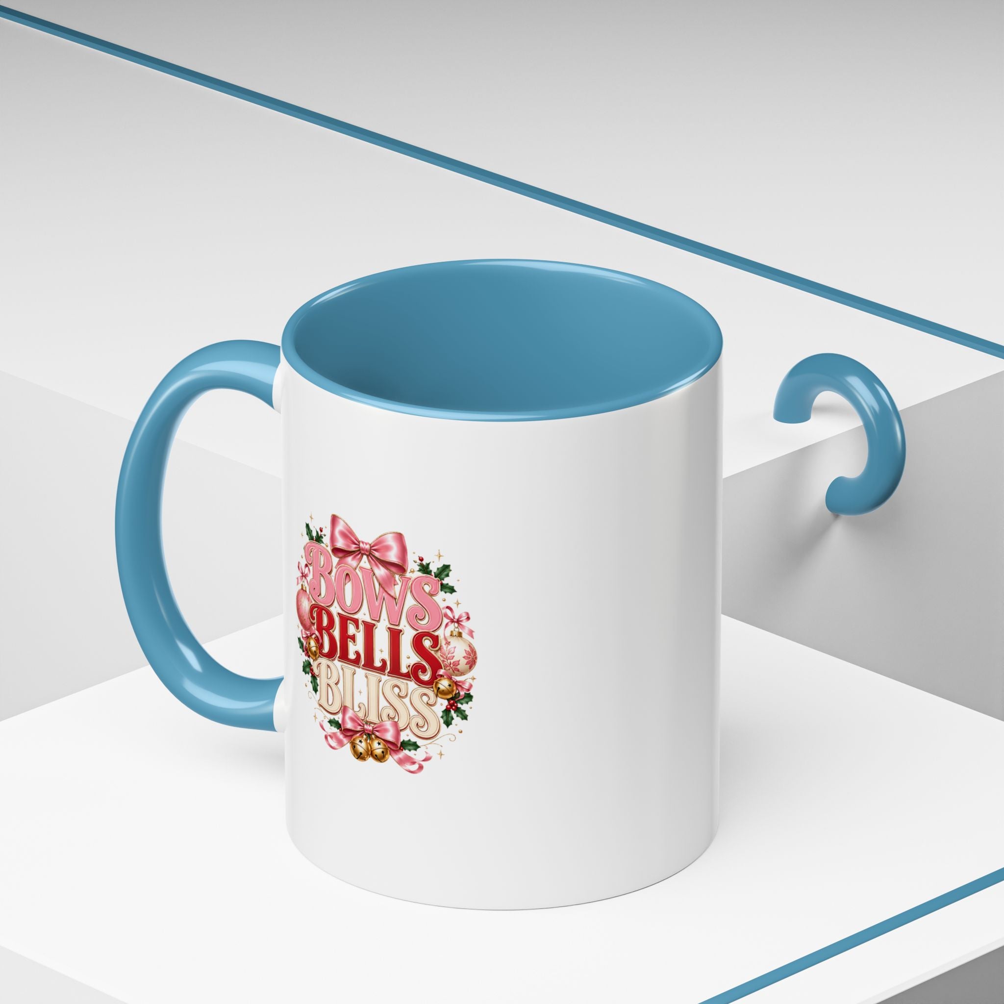 Bows Bells Bliss Holiday Accent Coffee Mug — Festive Pink Christmas Design