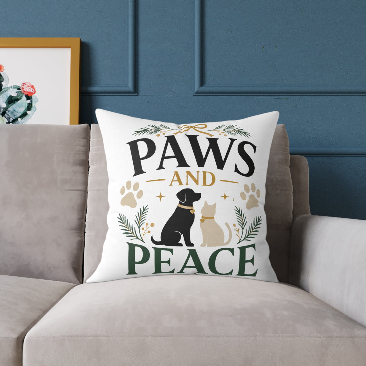 Christmas Paws and Peace Holiday Throw Pillow — Dog & Cat Christmas Decorative Cushion