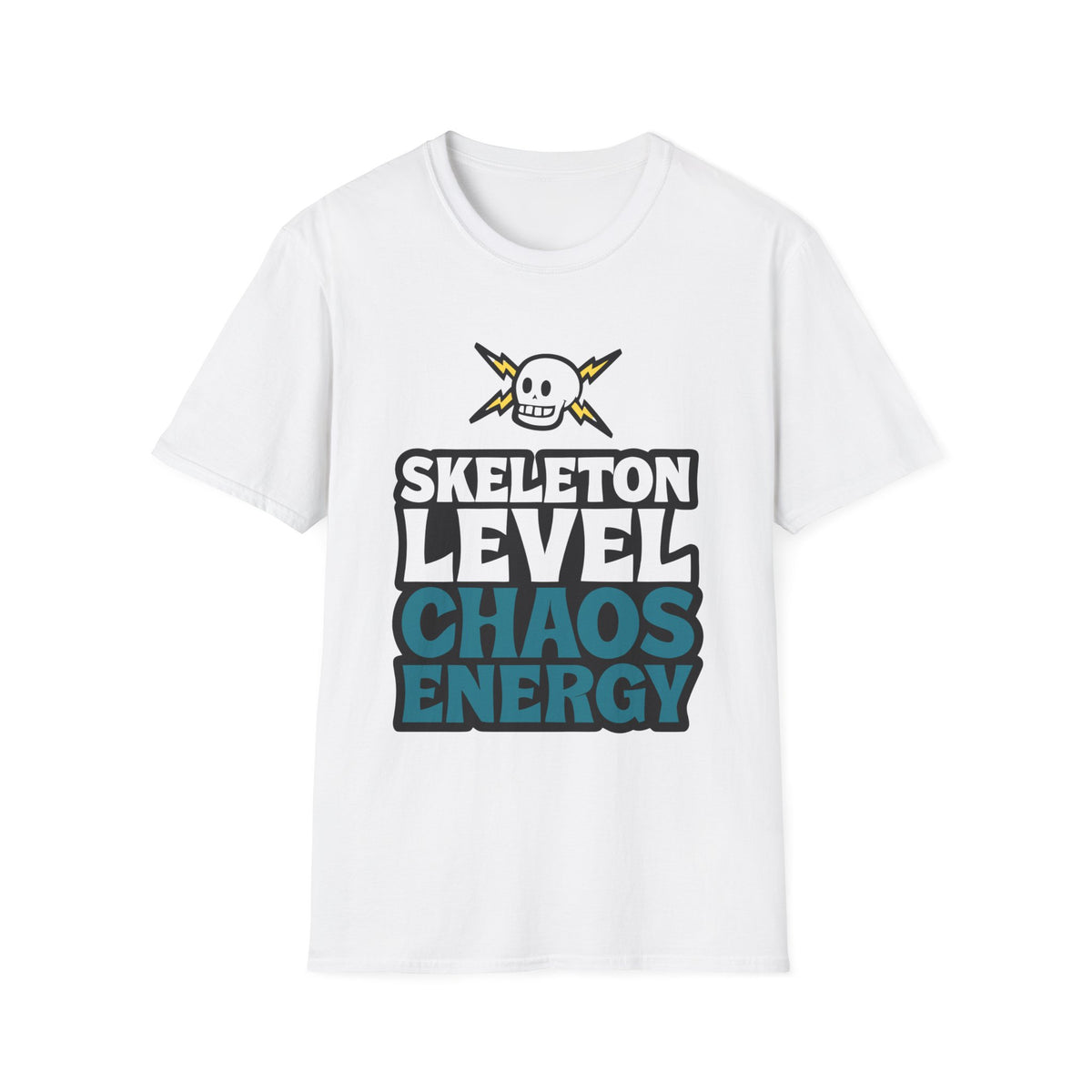 Skeleton Level Chaos Energy Teal Lightning Bolt T-Shirt - Edgy Alt Streetwear Graphic Tee - Trending Now - September 2026