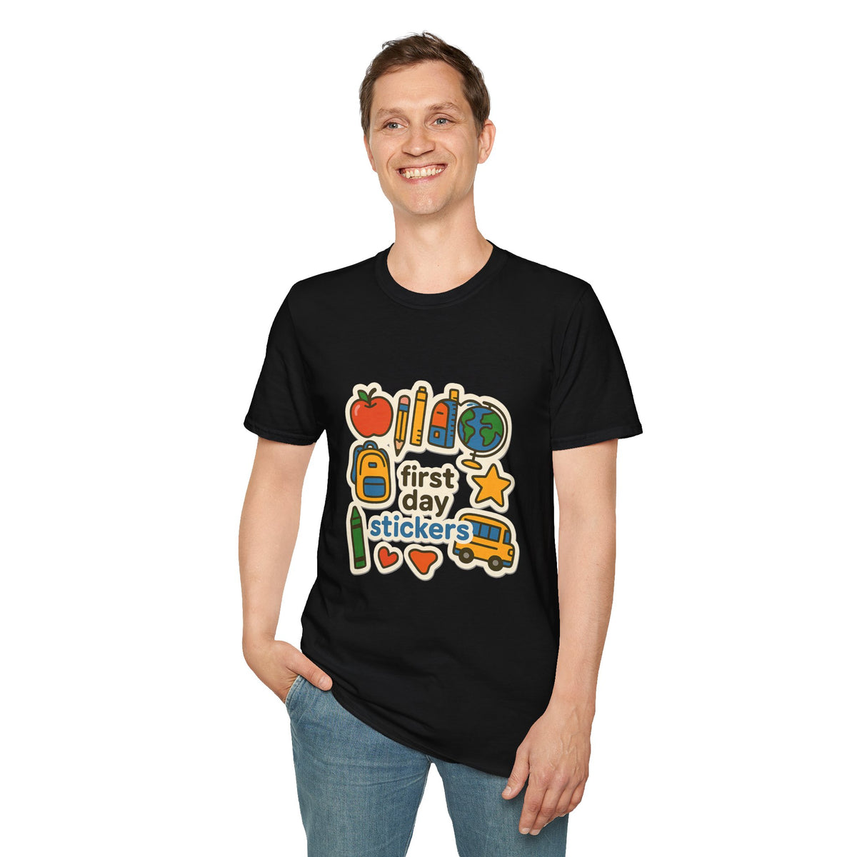 Teacher Sticker Icons T-Shirt — Cute Apple, Pencil & Globe School Tee - Trending Now - August 2026