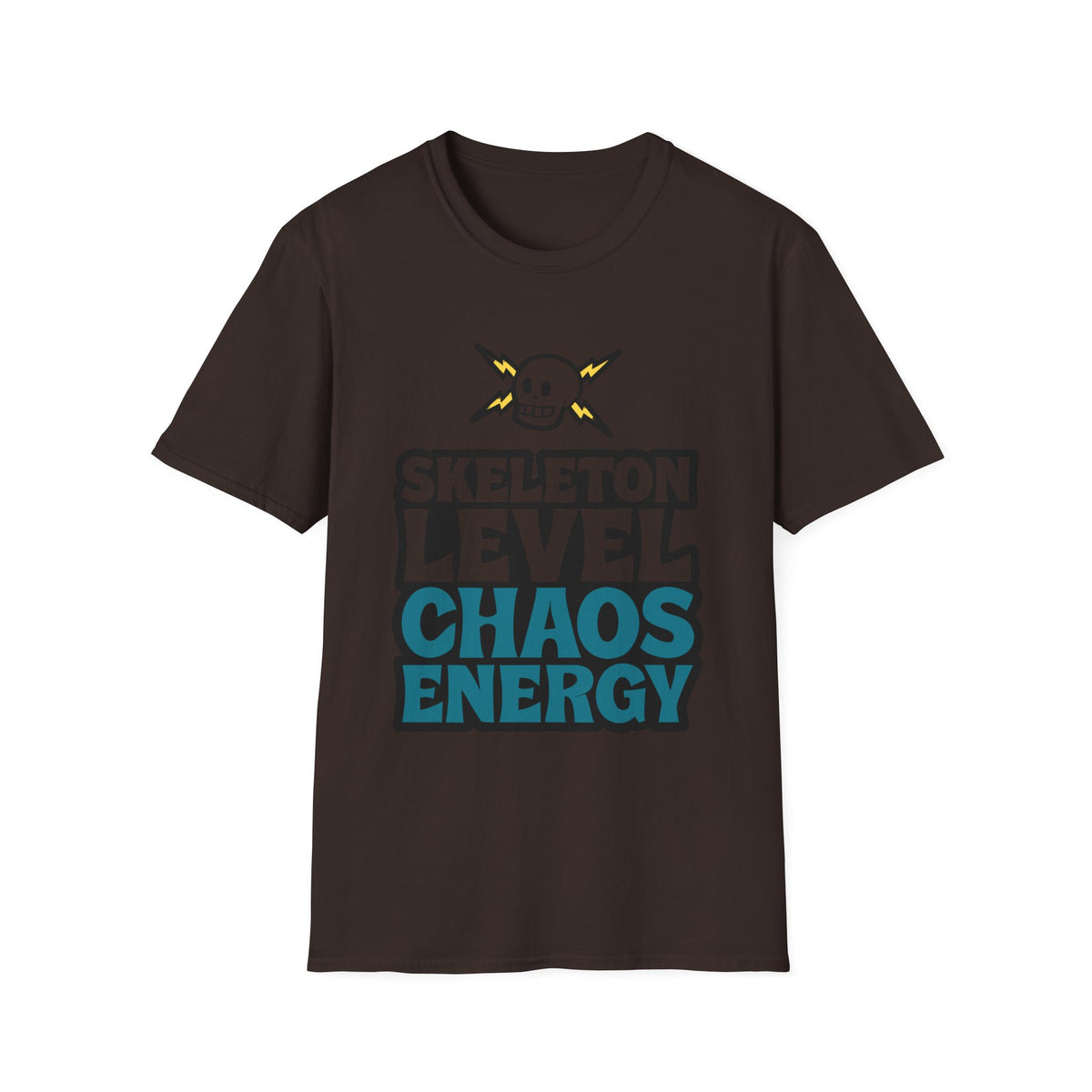 Skeleton Level Chaos Energy Teal Lightning Bolt T-Shirt - Edgy Alt Streetwear Graphic Tee - Trending Now - September 2026