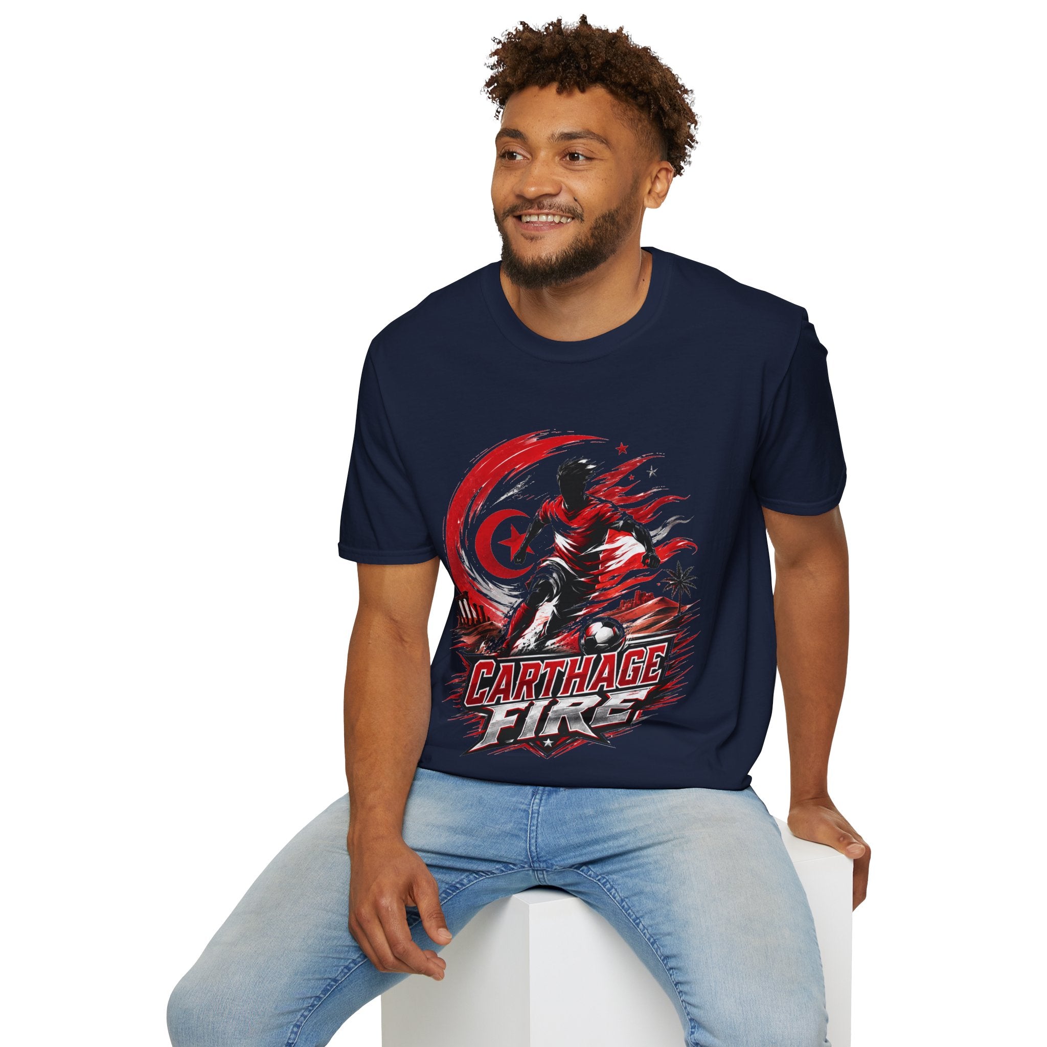 Tunisia Carthage Fire Soccer T-Shirt — Red Crescent Football Fan Tee