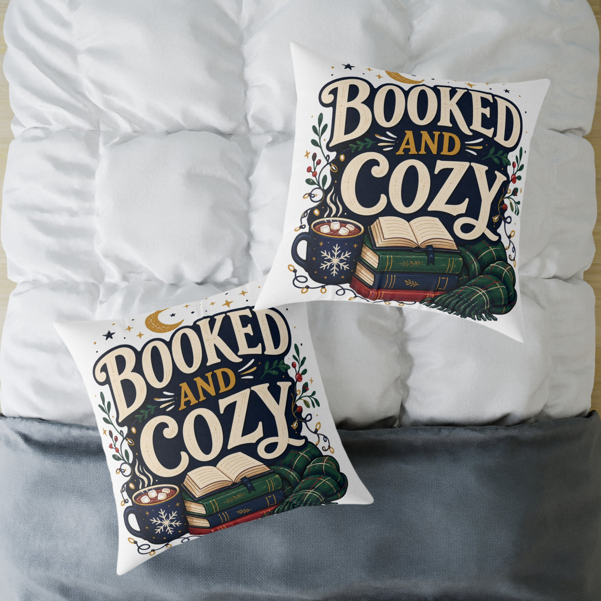 Modern Day Christmas Booked And Cozy Square Pillow