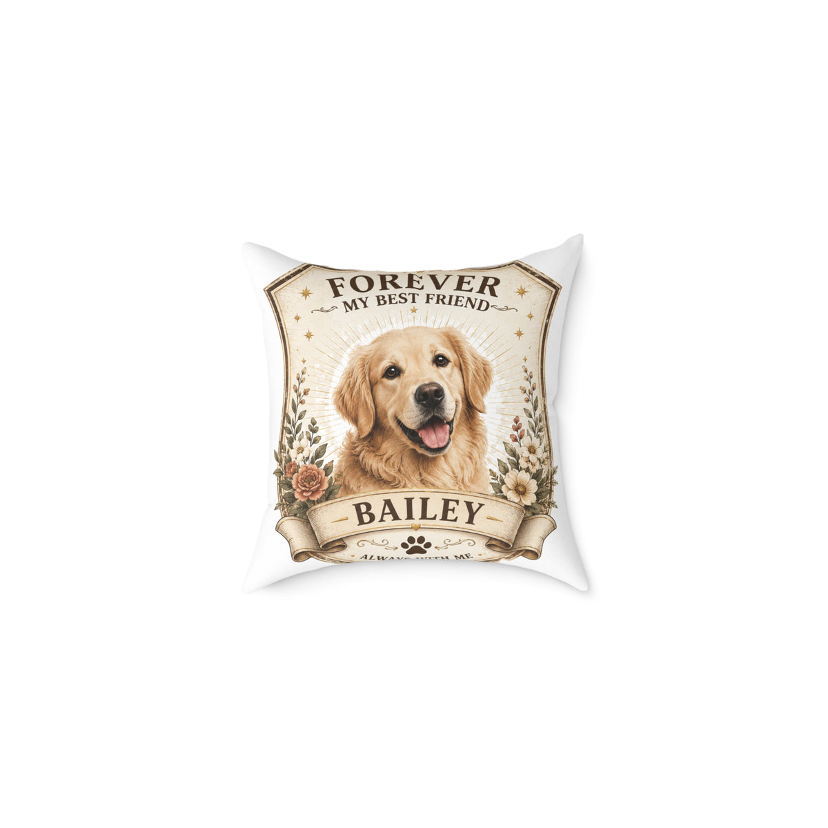 Forever My Best Friend Golden Retriever Pillow Milo Bailey Dog Dad Mom— Personalized Dog Name Cushion