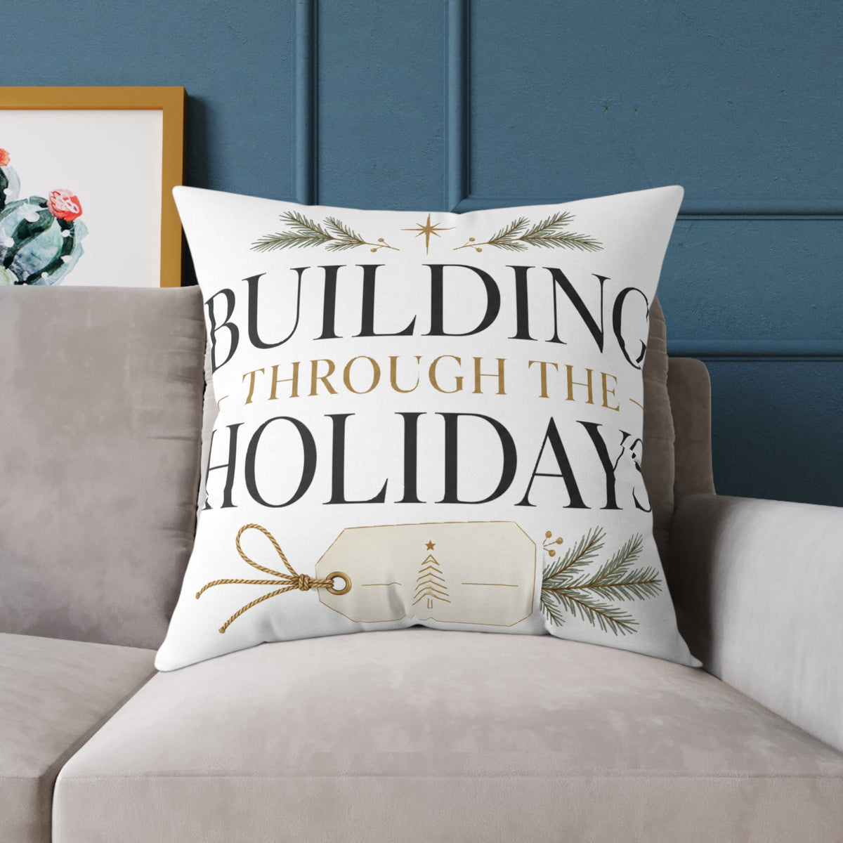 Christmas Holiday Building Through the Holidays Square Pillow — Christmas Decorative Throw Pillow