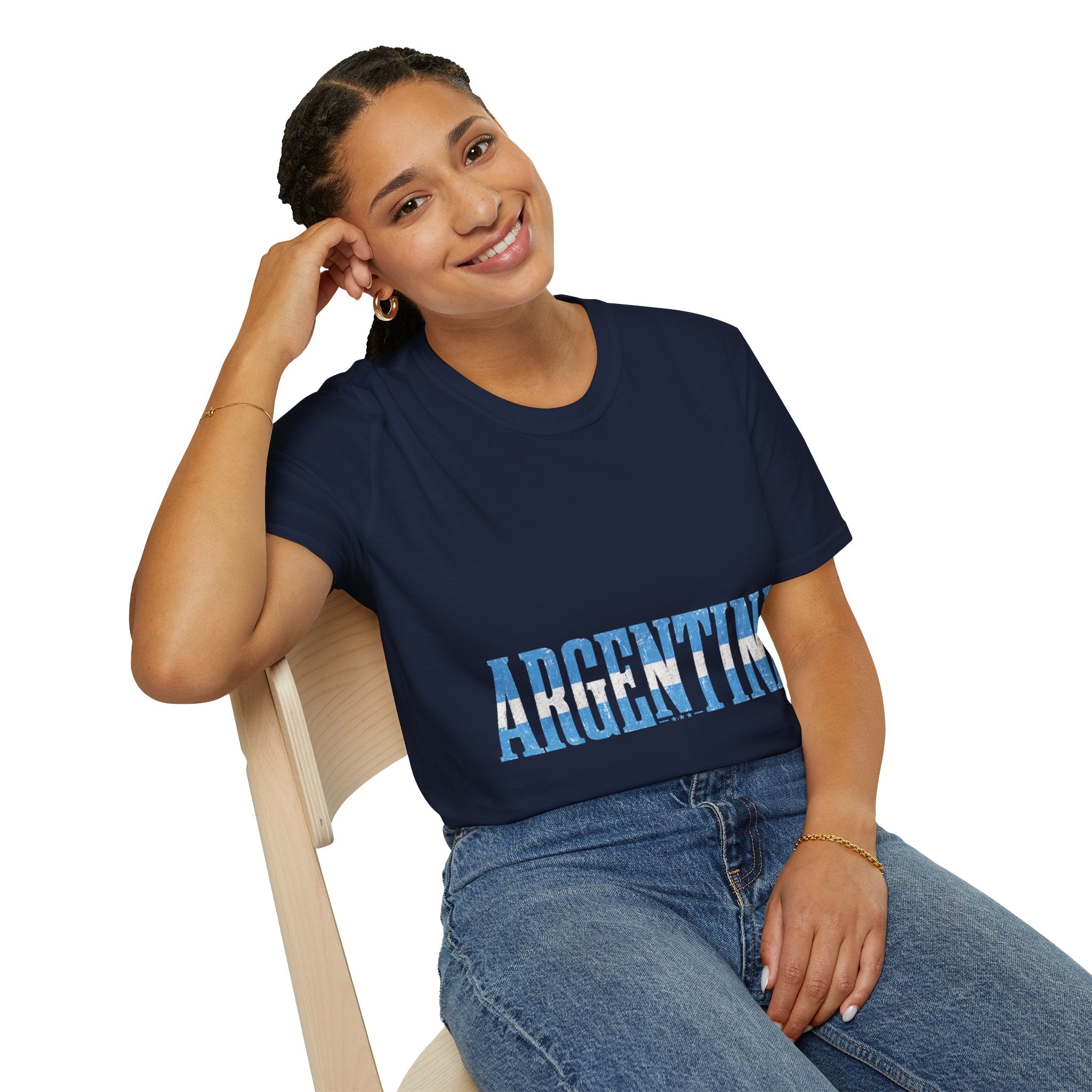 Argentina Stencil Tee — Horizontal Blue Text Argentina T-Shirt