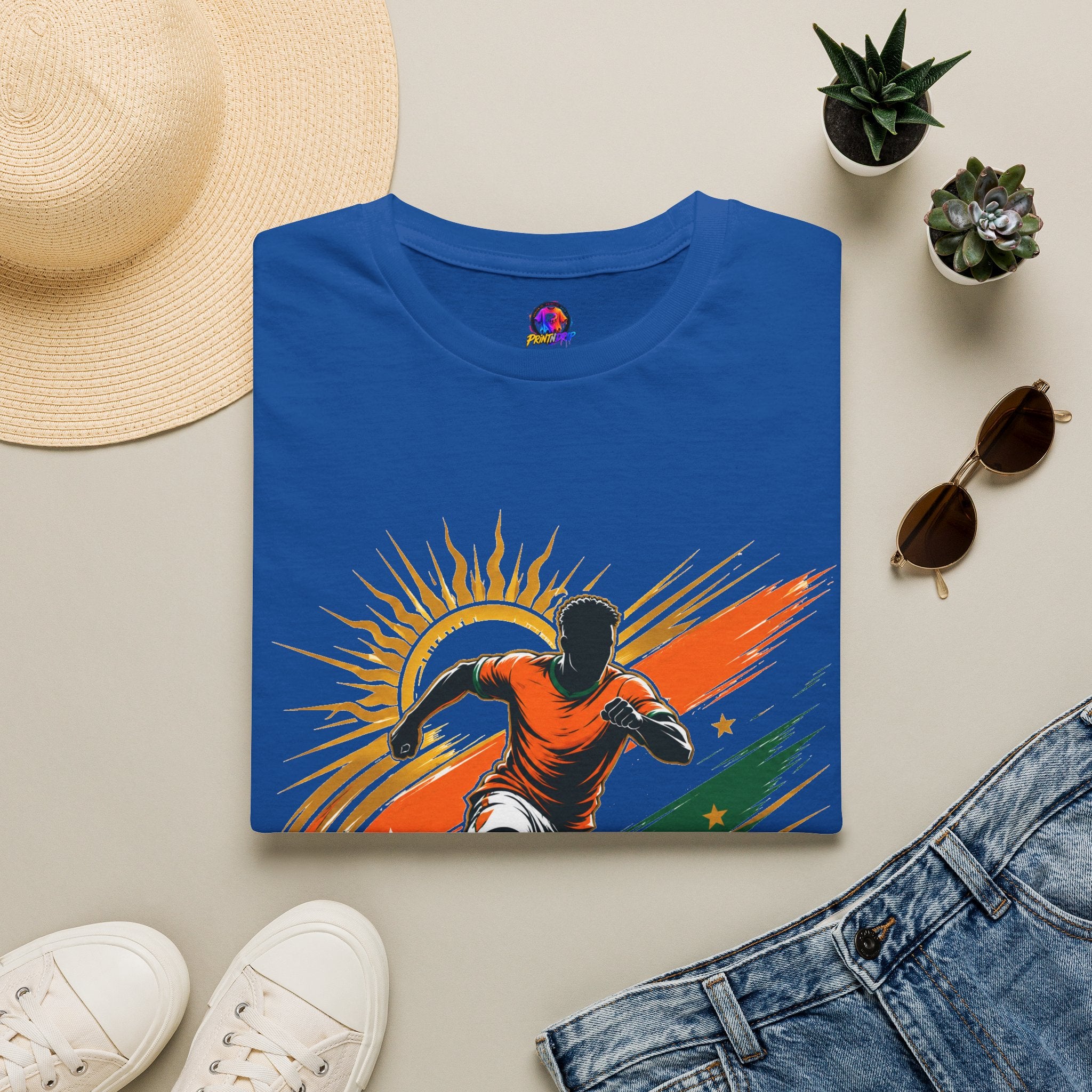 Côte d'Ivoire Orange Power Soccer T-Shirt — Dynamic Player Graphic Tee