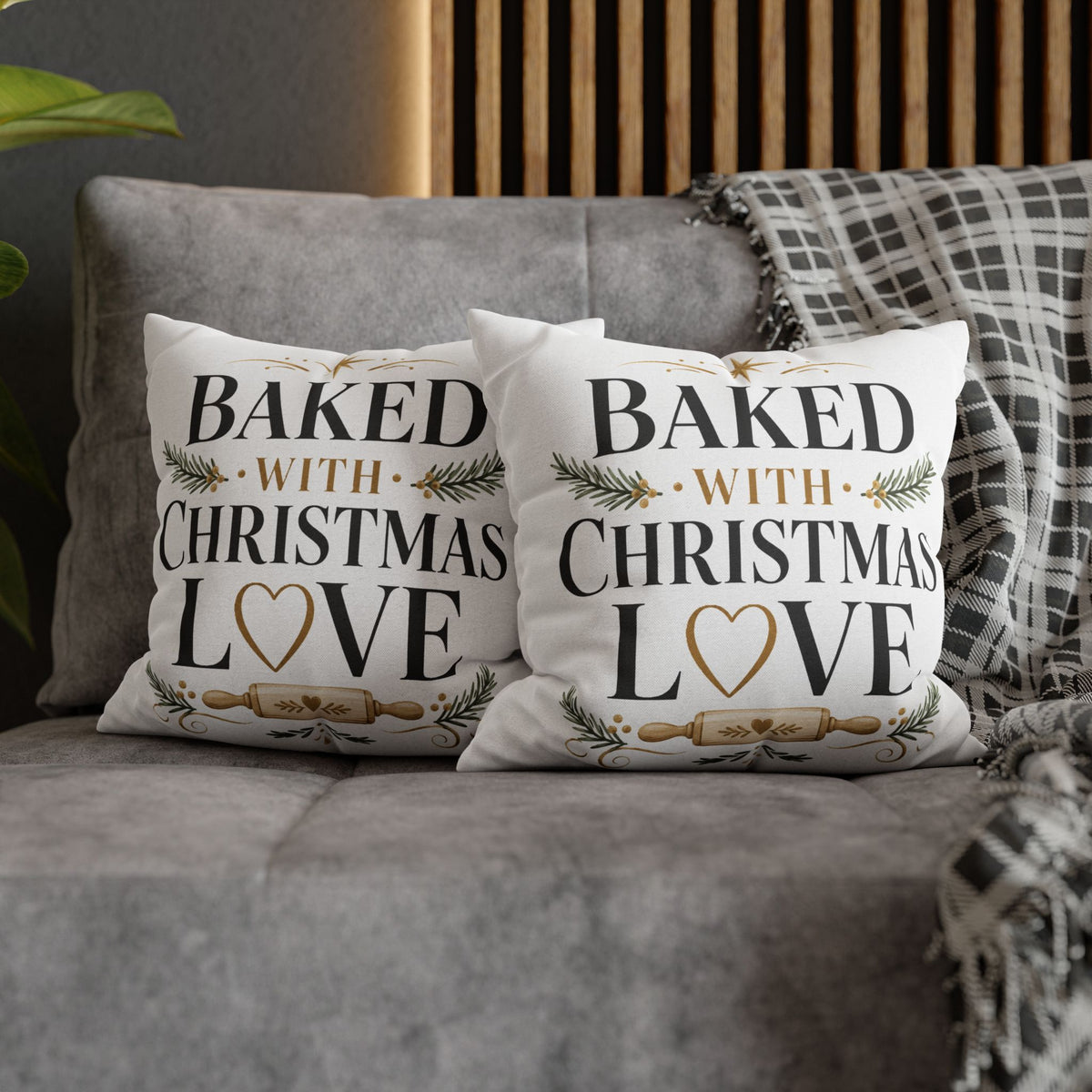 Christmas Baking Pillowcase — “Baked with Christmas Love” Decorative Throw Pillowcase