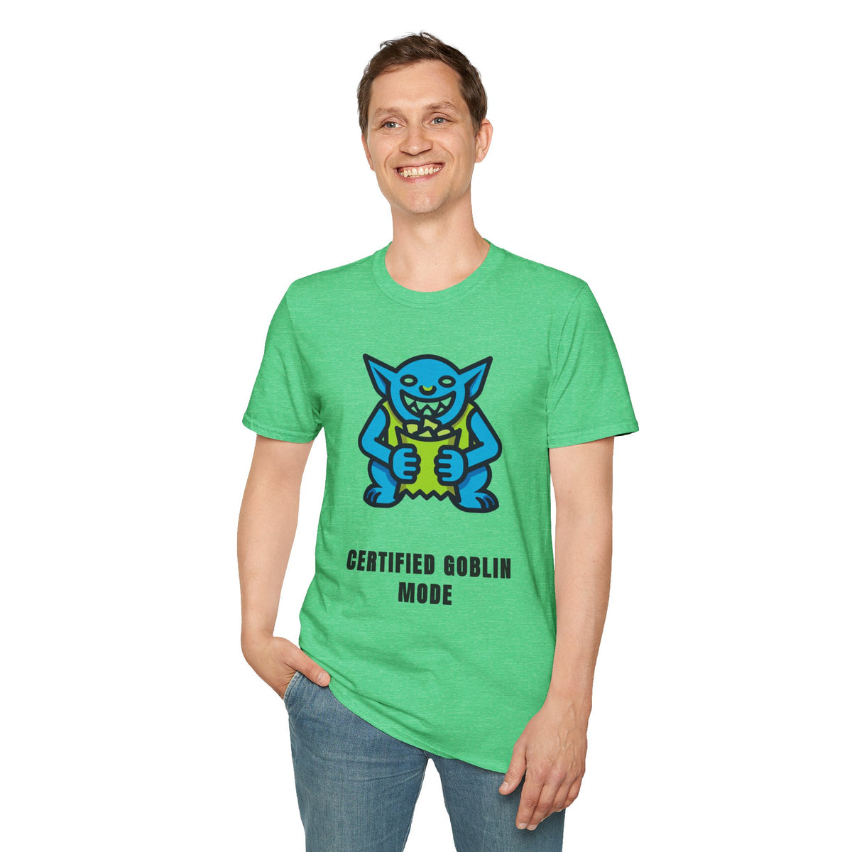 Gritty Goblin Graphic Tee - Cute Blue Goblin "Destined Goblin Mode" T-Shirt - Trending Now - September 2026