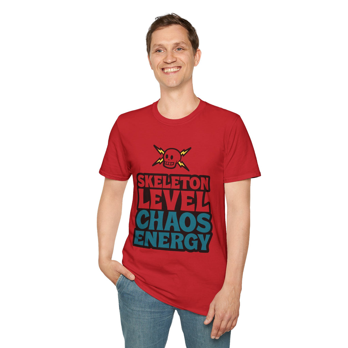 Skeleton Level Chaos Energy Teal Lightning Bolt T-Shirt - Edgy Alt Streetwear Graphic Tee - Trending Now - September 2026