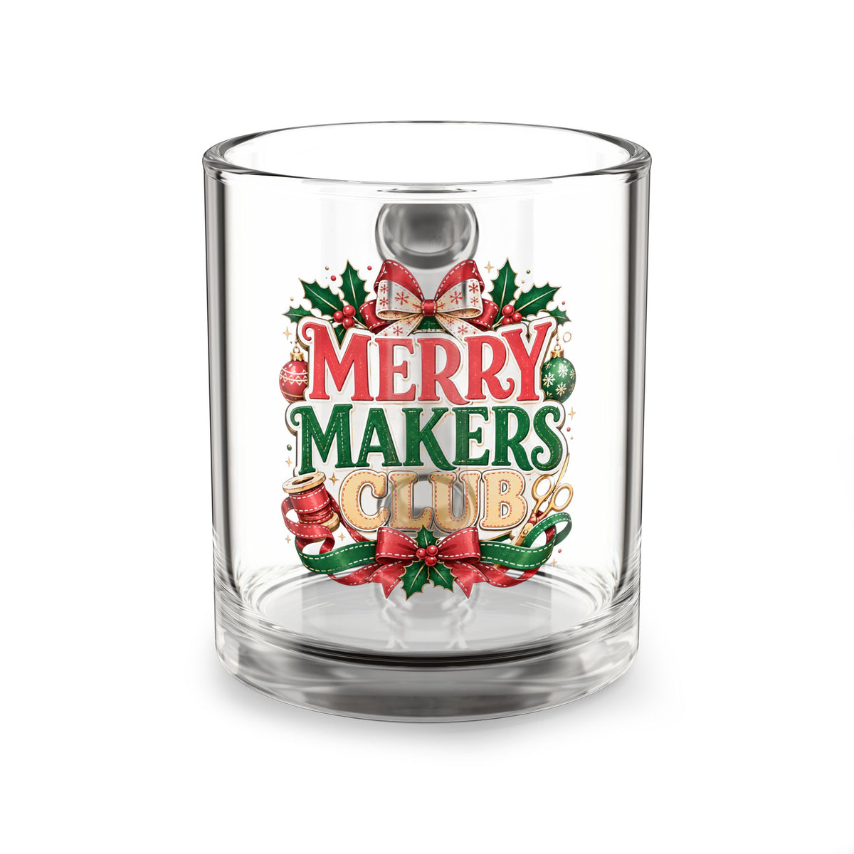Merry Makers Club Glass Mug — 10oz Christmas Holiday Coffee Cup