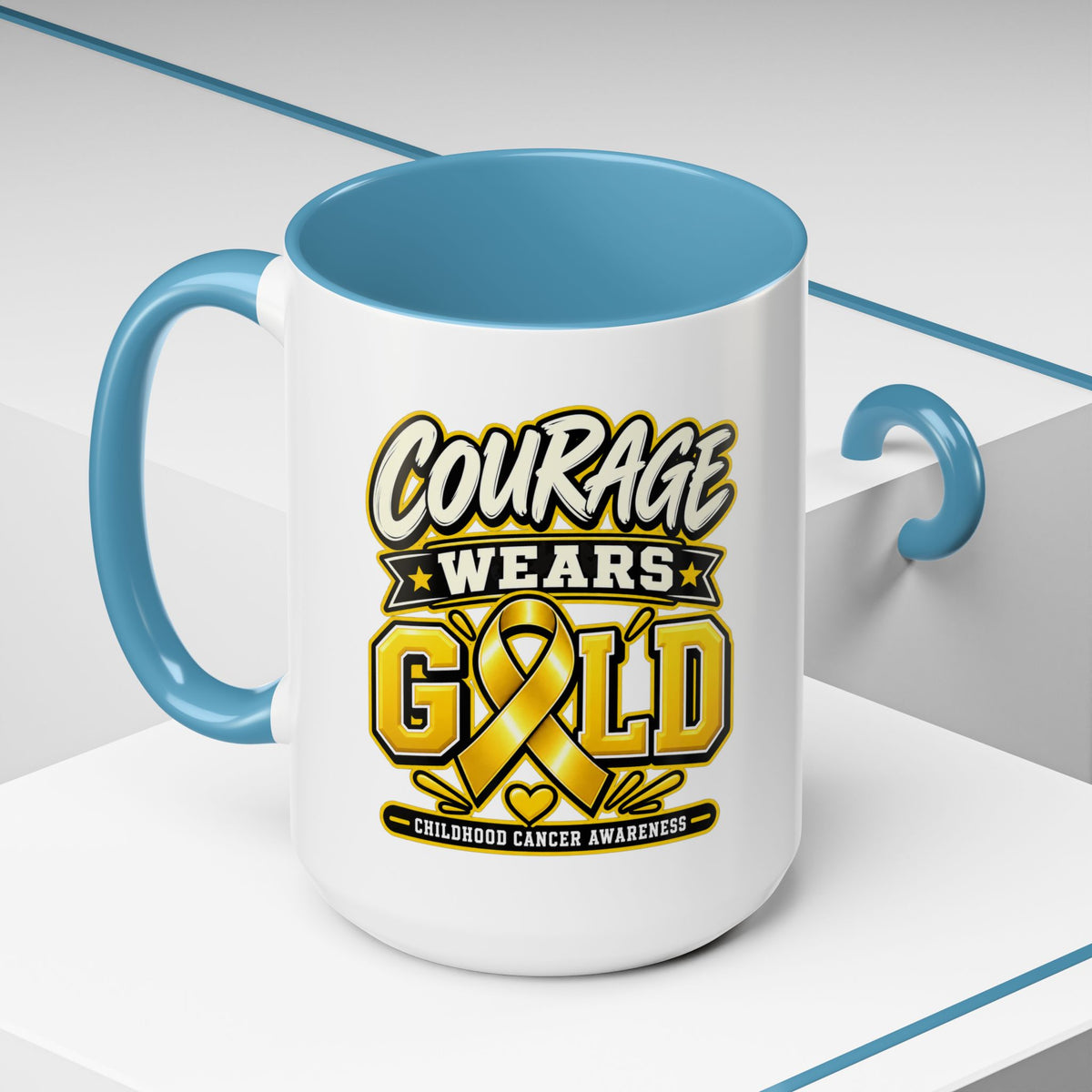 Courage Wears Gold Coffee Mug — Childhood Cancer Awareness Tea Cup