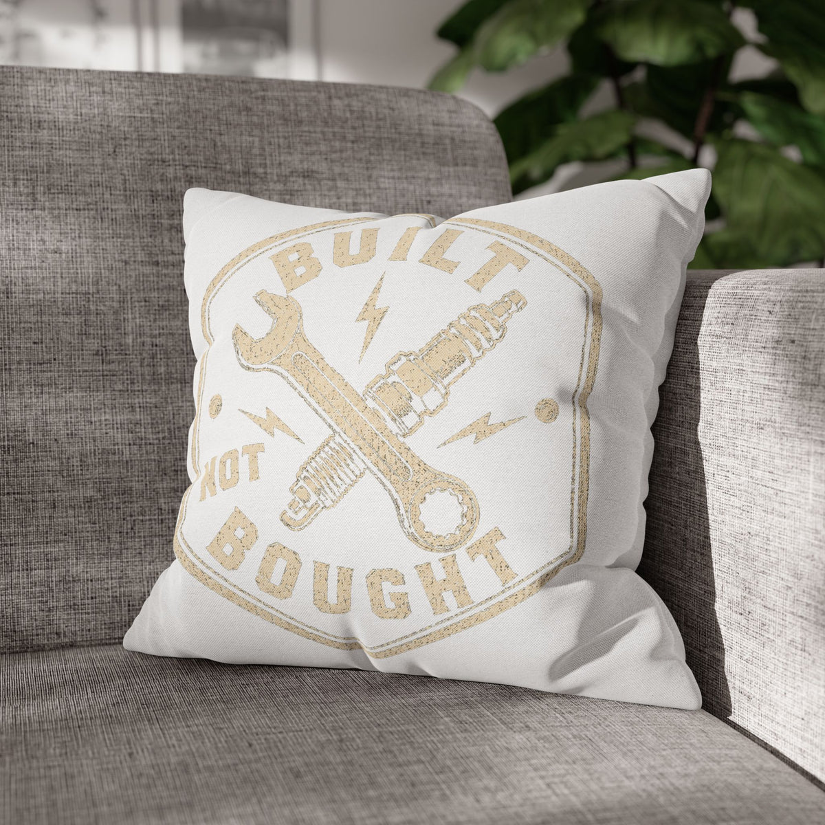 Built Not Bought Decorative Pillowcase –Milo Bailey Dog Dad Mom  Mechanic Wrench & Spark Plug Accent Cushion Cover