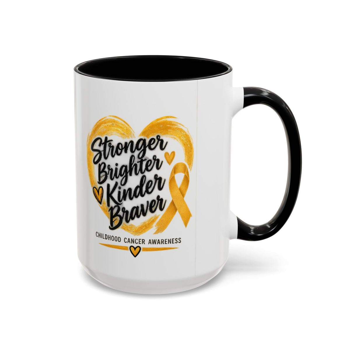Childhood Cancer Awareness Accent Coffee Mug — "Stronger Brighter Kinder Braver"