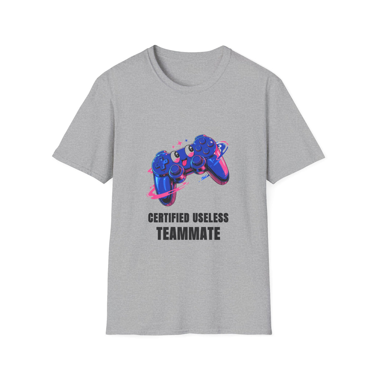 Certified Useless Teammate Gamer T-Shirt — Retro Neon Gamepad Tee - Trending Now - August 2026
