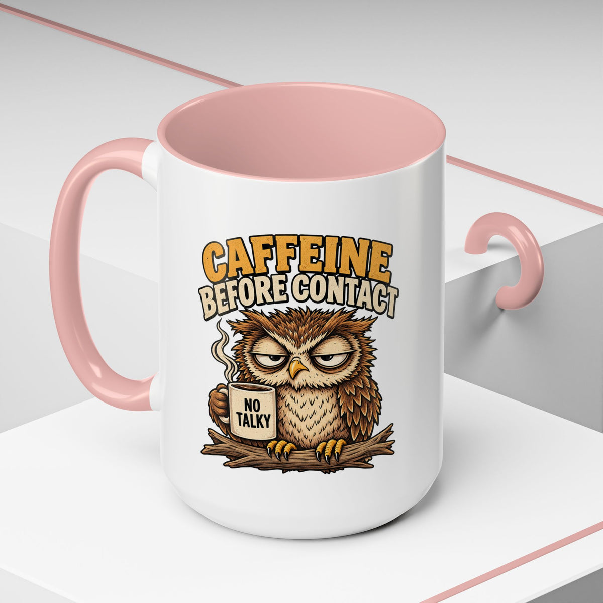 Funny And Witty "Caffeine Before Contact" Accent Coffee Mug (11, 15oz)