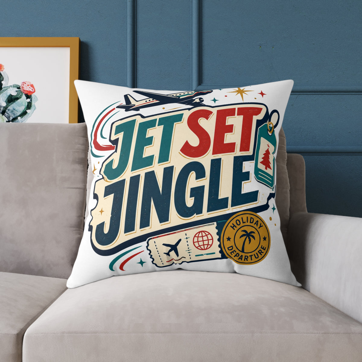 Jet Set Jingle Modern Day Christmas Square Poly Canvas Pillow