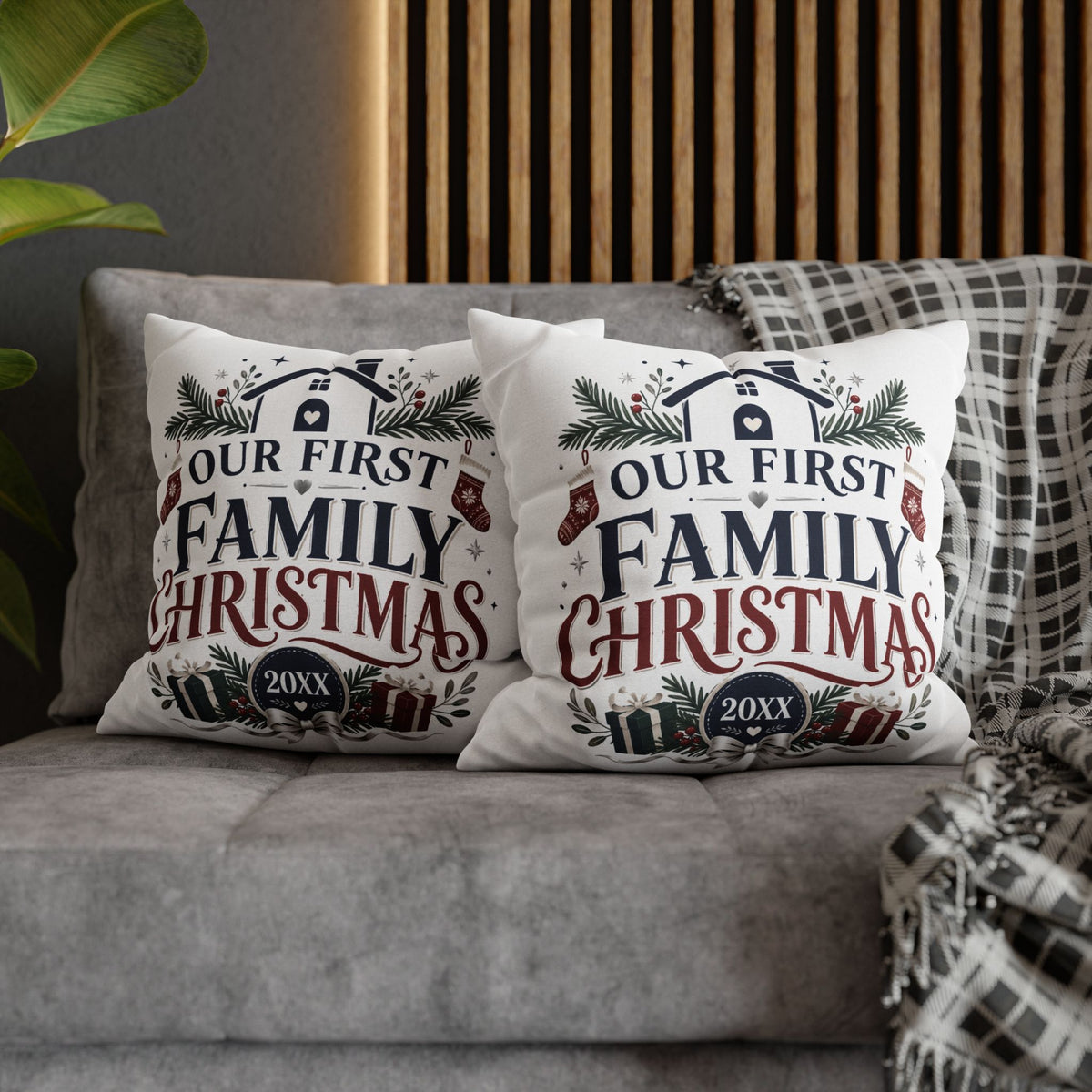 Our First Family Christmas Pillowcase – Personalized 20XX Holiday Decor
