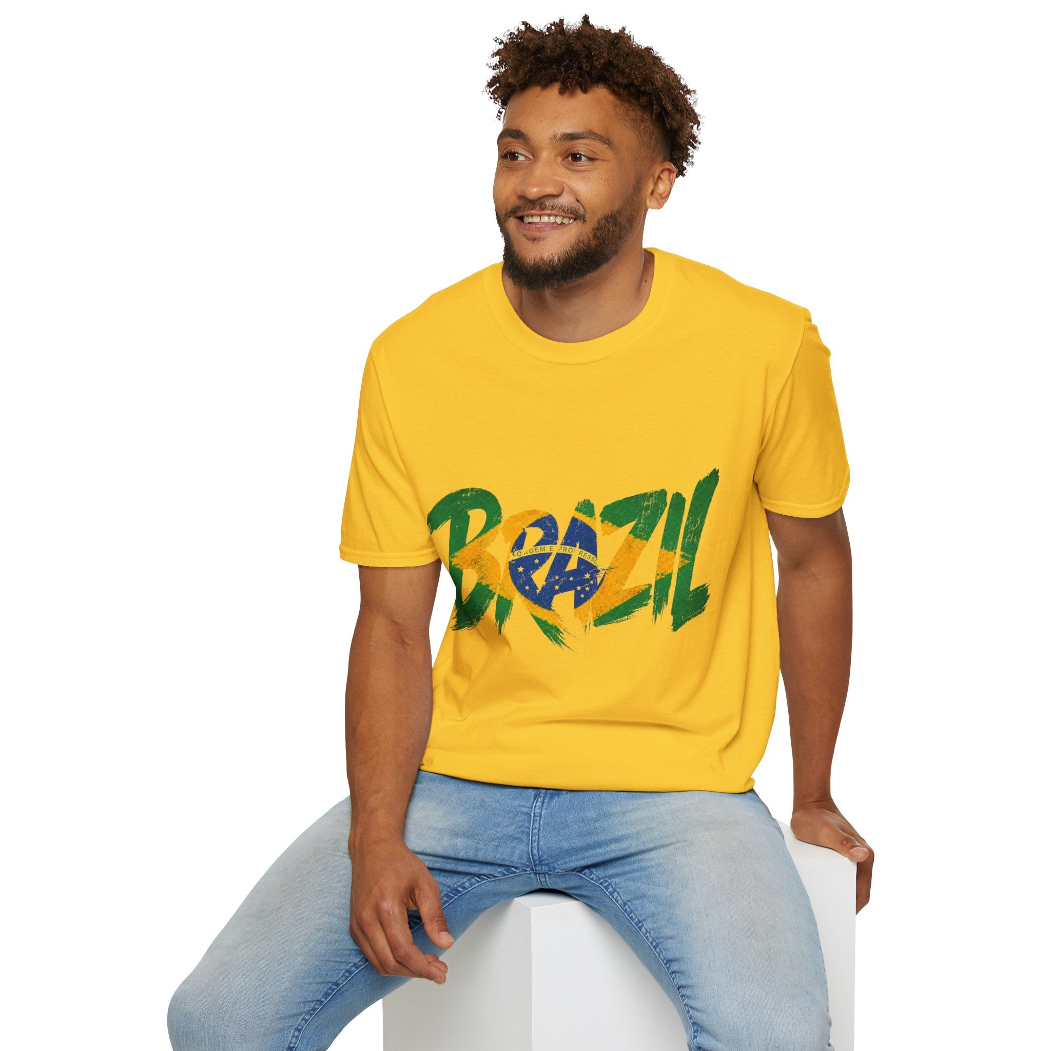 Brazil Flag Graphic T-Shirt — Bold Brazil Script with National Flag Motif