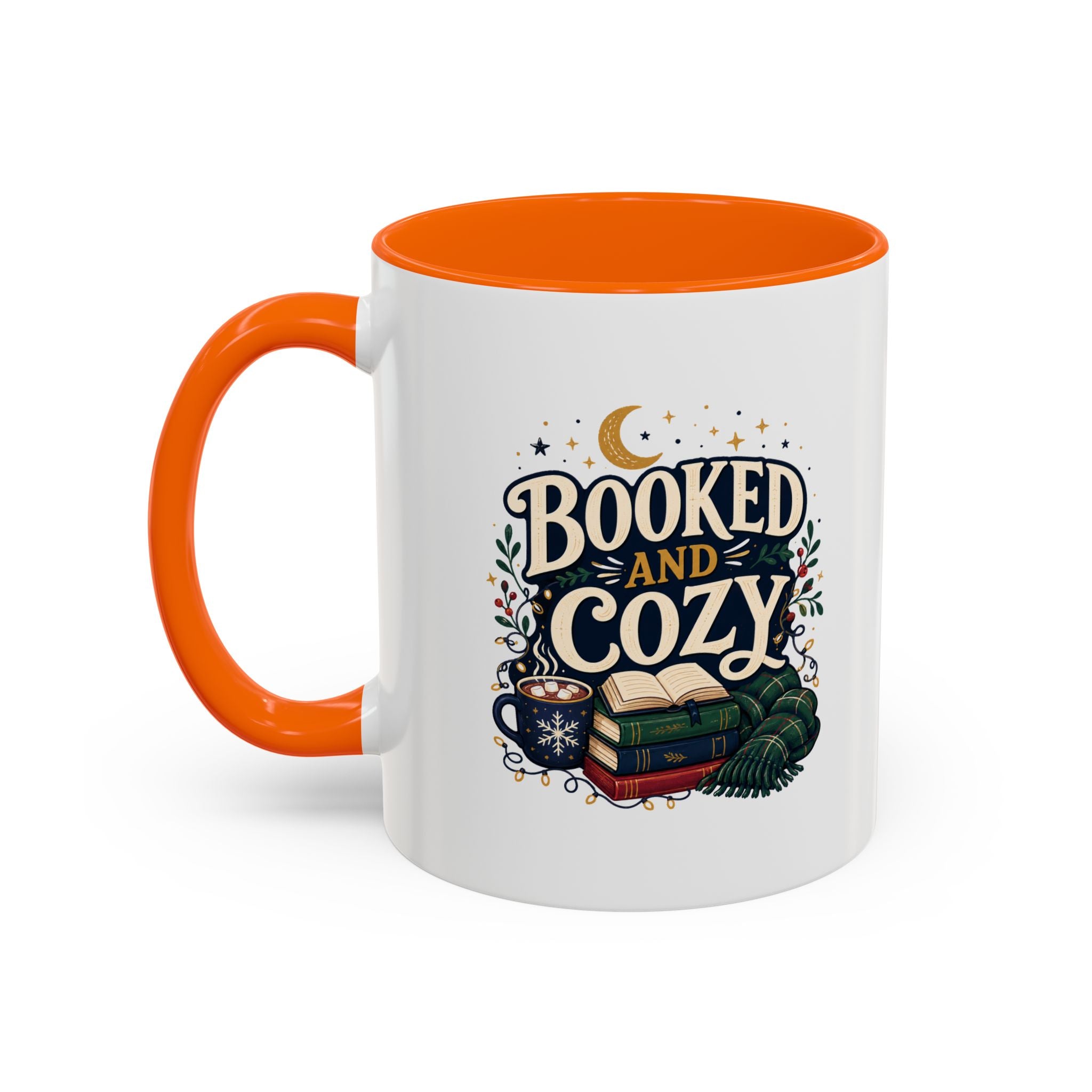 Modern Day Christmas Booked and Cozy Accent Coffee Mug — Book Lover Tea & Coffee Cup (11/15oz)