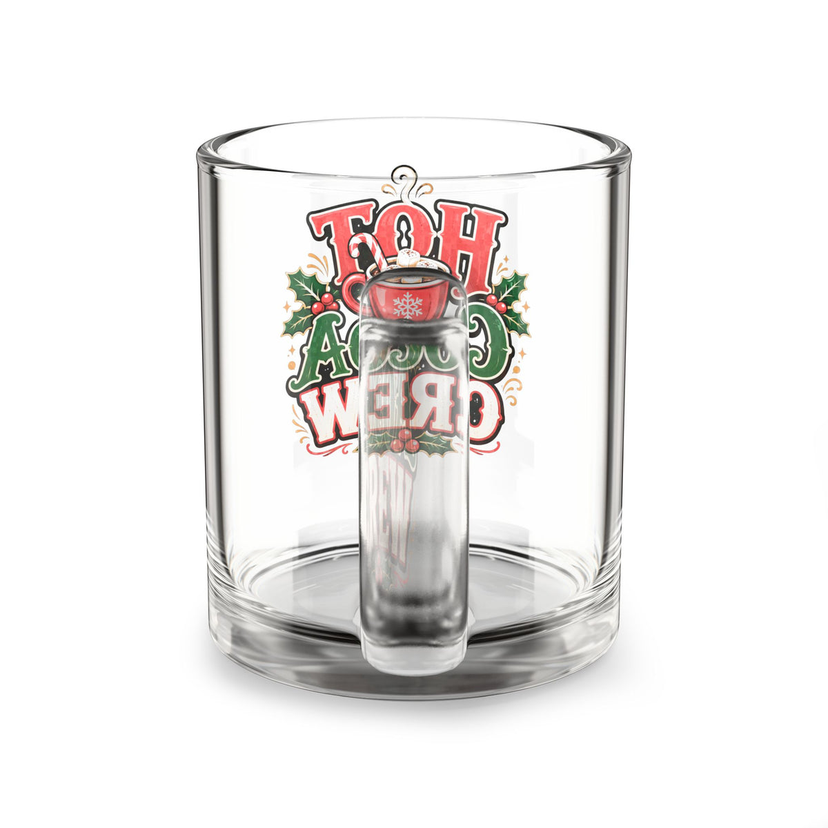 Christmas Glass Mug 10 oz Hot Cocoa Crew Glass Mug — 10oz Festive Holiday Hot Chocolate Cup