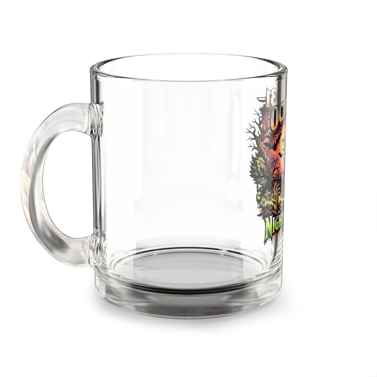 Halloween Glass Mug 10 oz  October 31 Glass Mug - "Night of the Restless" Haunted House Halloween Coffee Cup