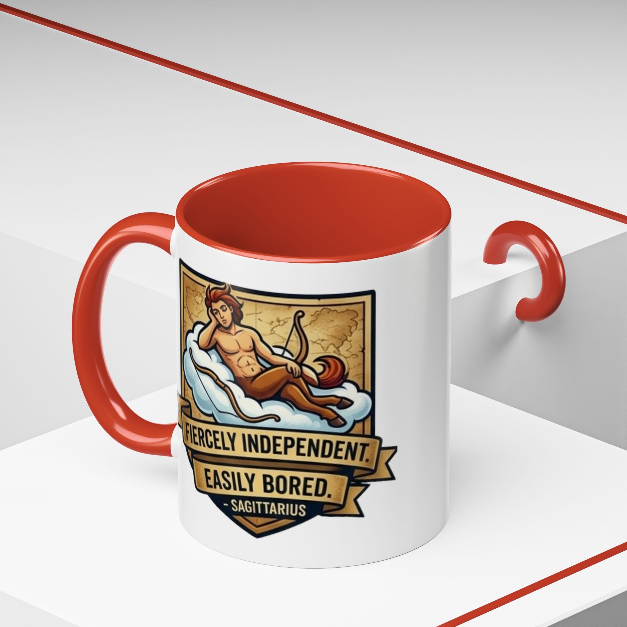 Sagittarius Coffee Mug — "Fiercely Independent, Easily Bored" Zodiac Accent Mug (11/15 oz)