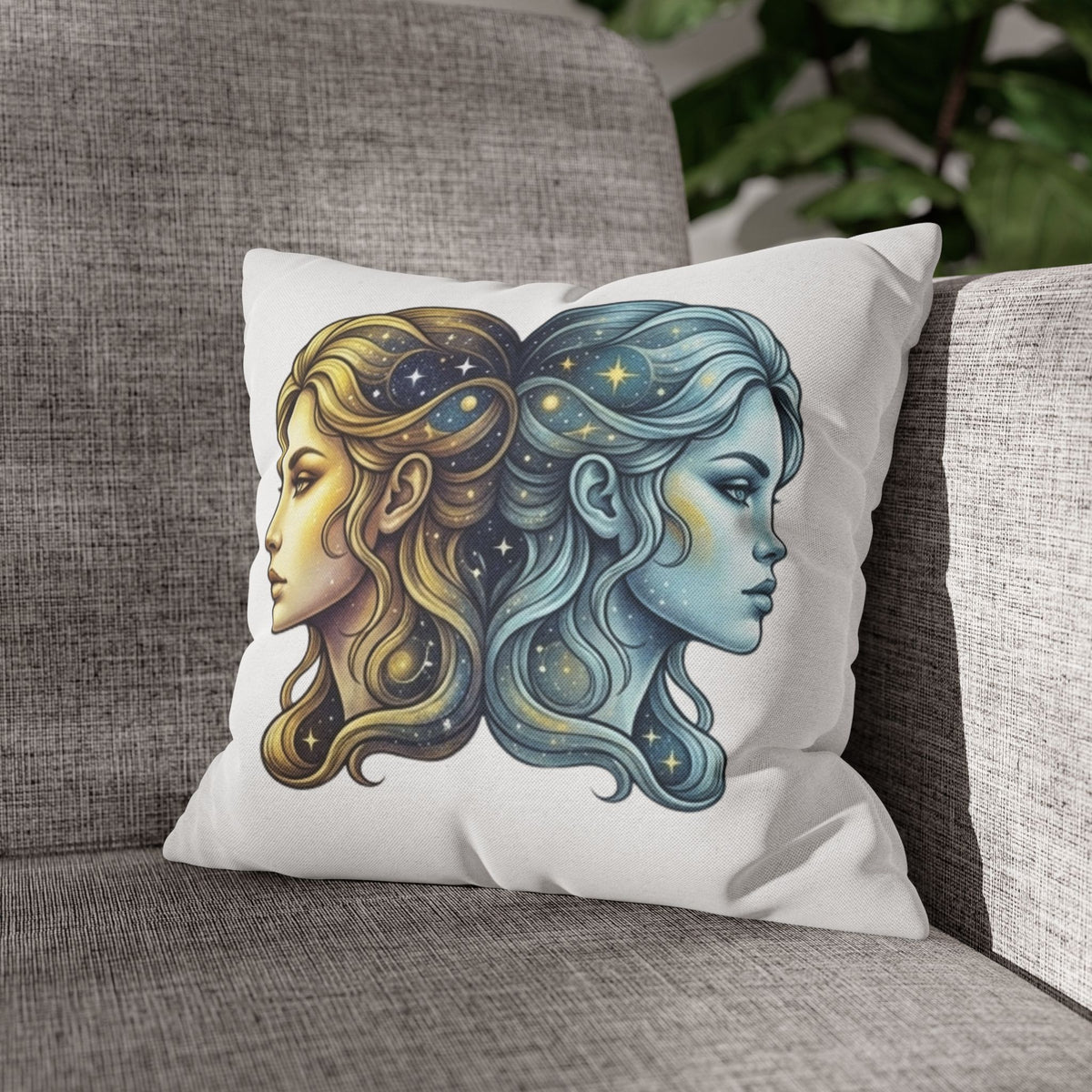 Gemini Moon & Sun Decorative Pillowcase — Zodiac Twins Astrology Throw Pillow Cover
