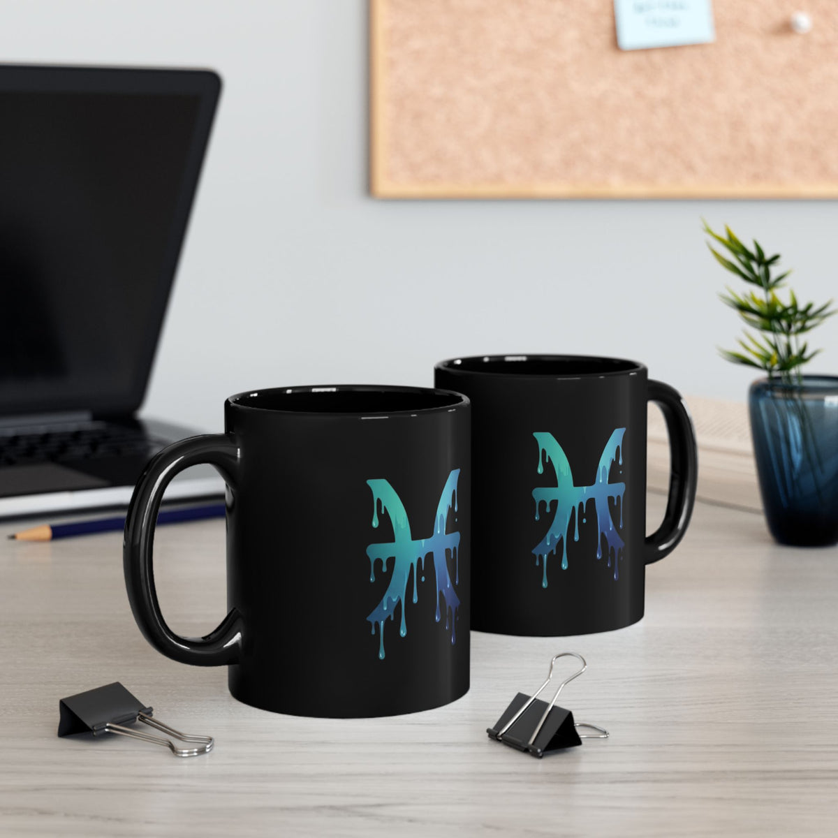 Pisces Zodiac Dripping Pisces Mug — Black Zodiac Coffee Cup