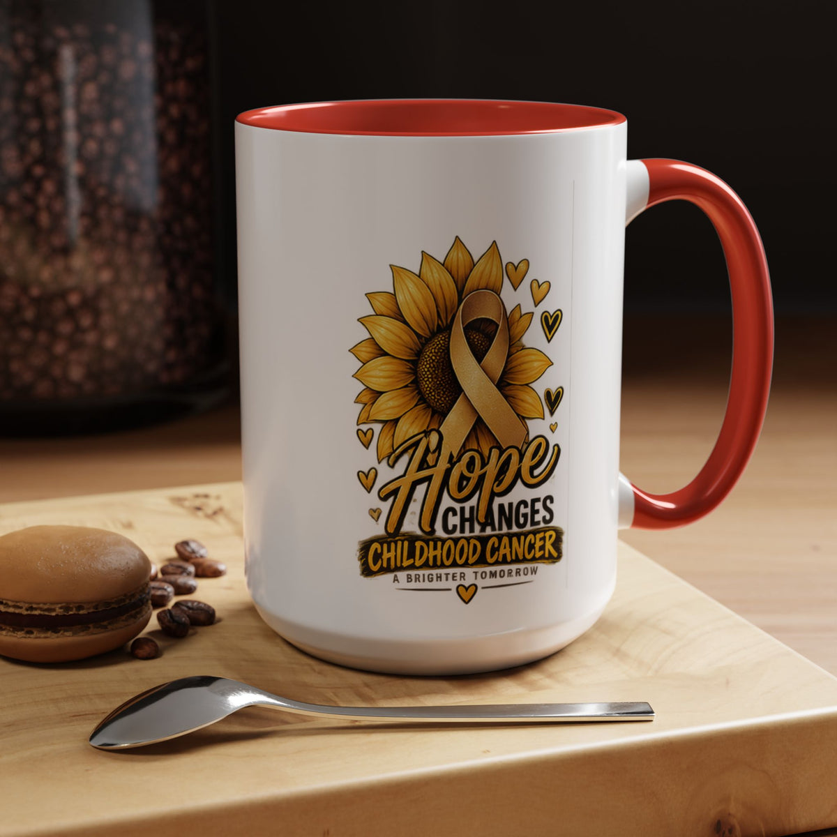 Hope Changes Childhood Cancer Mug – Gold Ribbon Sunflower Accent Coffee Cup (11/15oz)