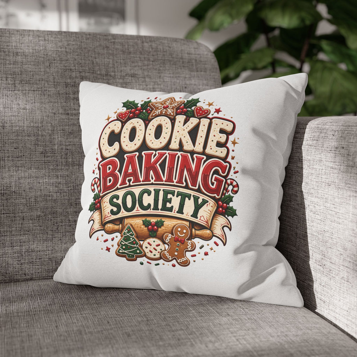 Christmas Cookie Baking Society Pillowcase — Holiday Baking Decorative Throw Pillow Cover