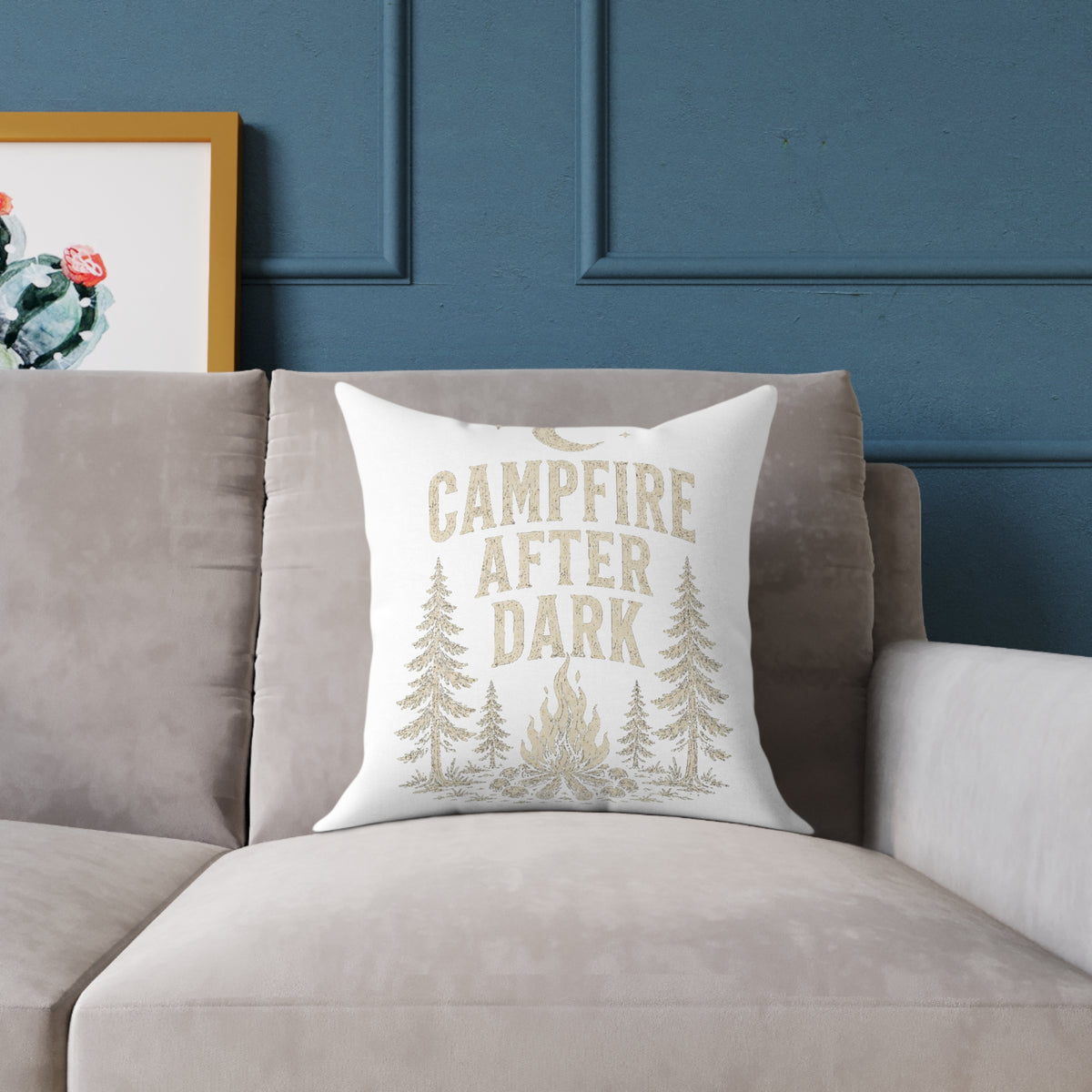 Campfire After Dark Throw Pillow Milo Bailey Dog Dad Mom — Outdoor Cabin Decor
